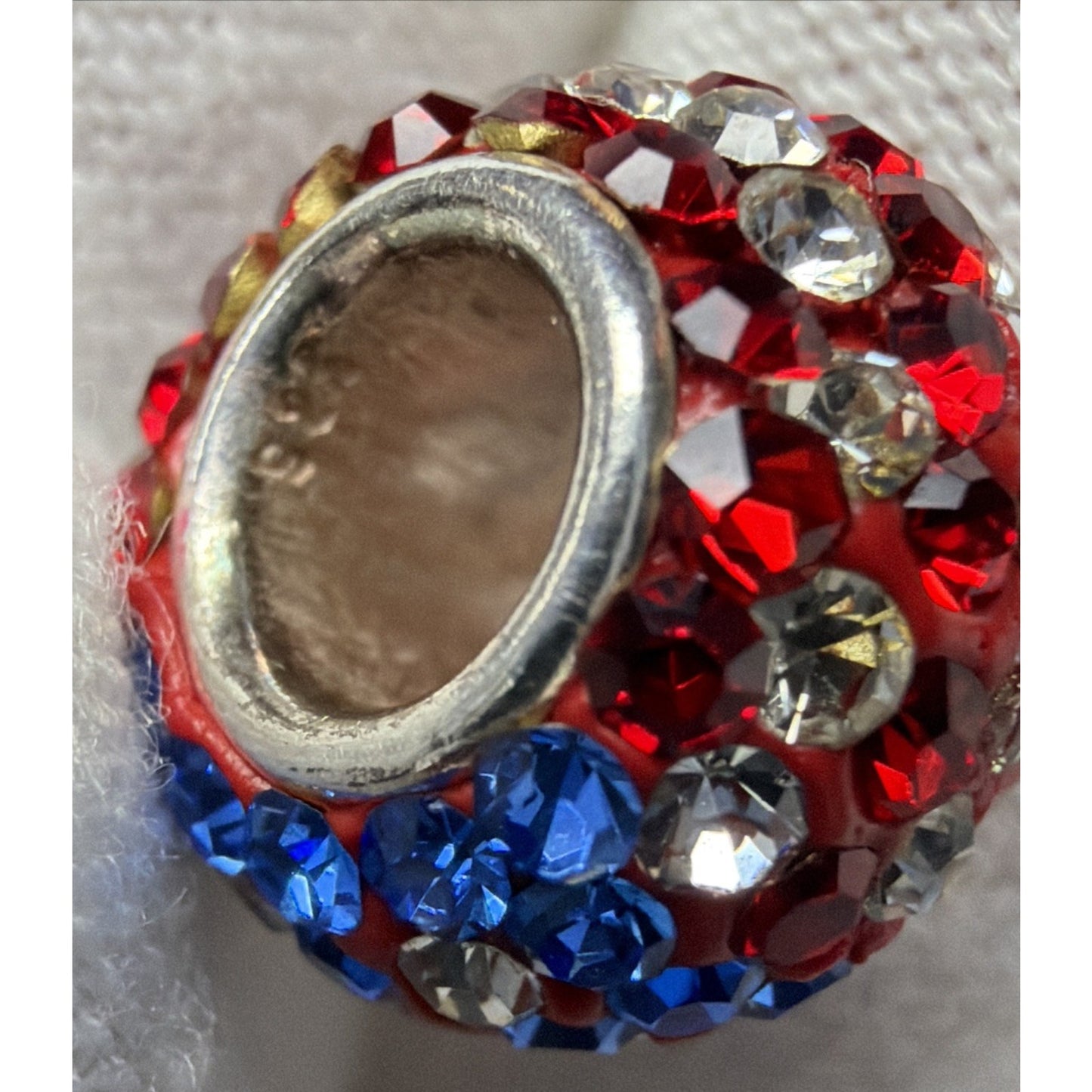 Vintage 925 Pave Crystal American Flag Bead Charm As Is
