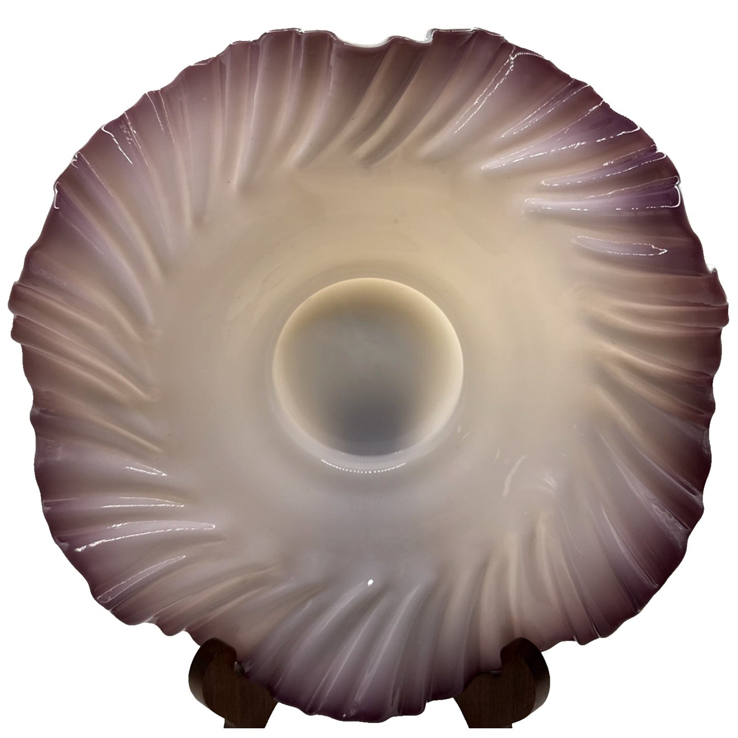 Victorian Brides Basket Bowl Purple Ruffled Wavy Rim Opalescent Glass