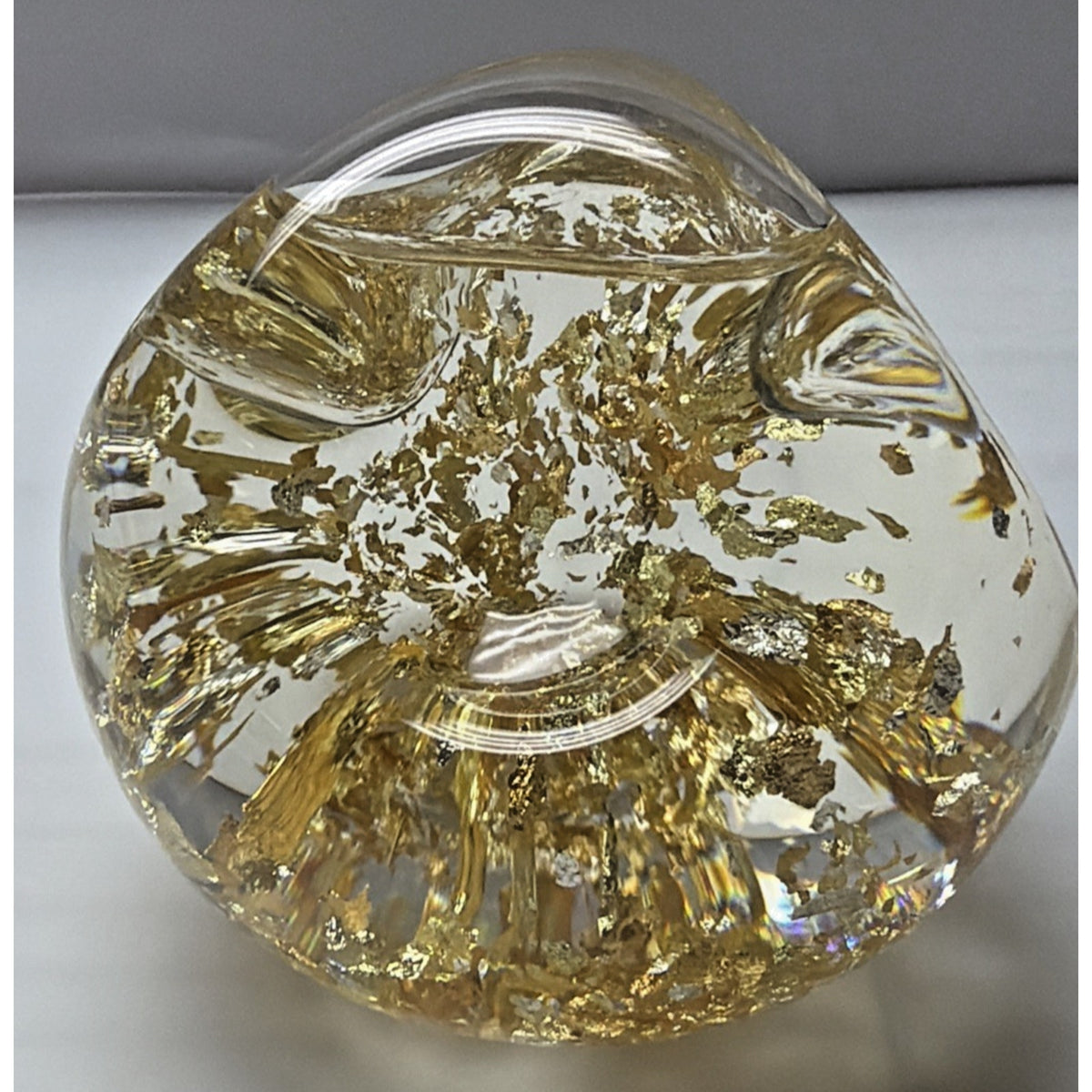 Vintage 23k Gold Golden Flow Studio Hand Blown Glass Paperweight Snow Globe