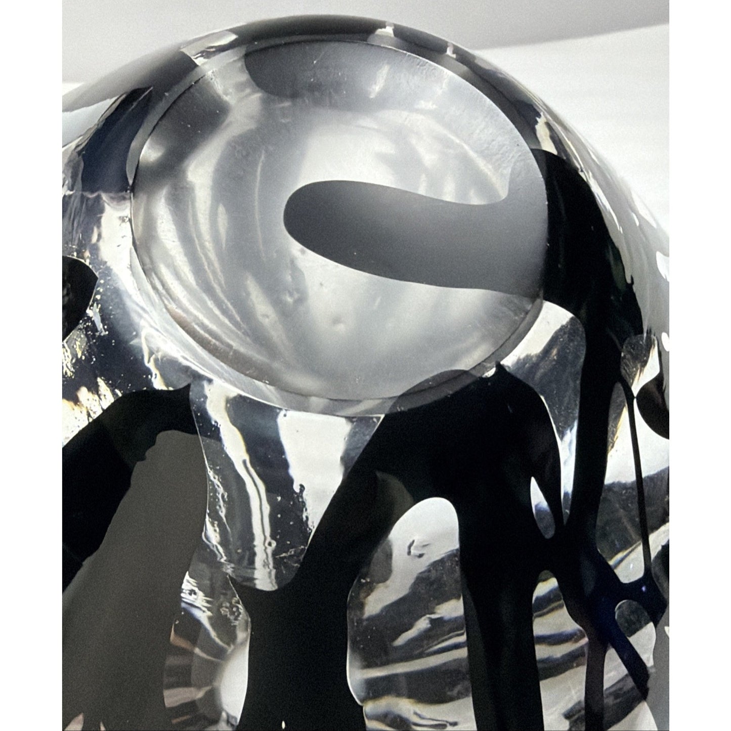 MCM Blown Art Glass Vase Black Drip Abstract Bulb Teardrop Onion