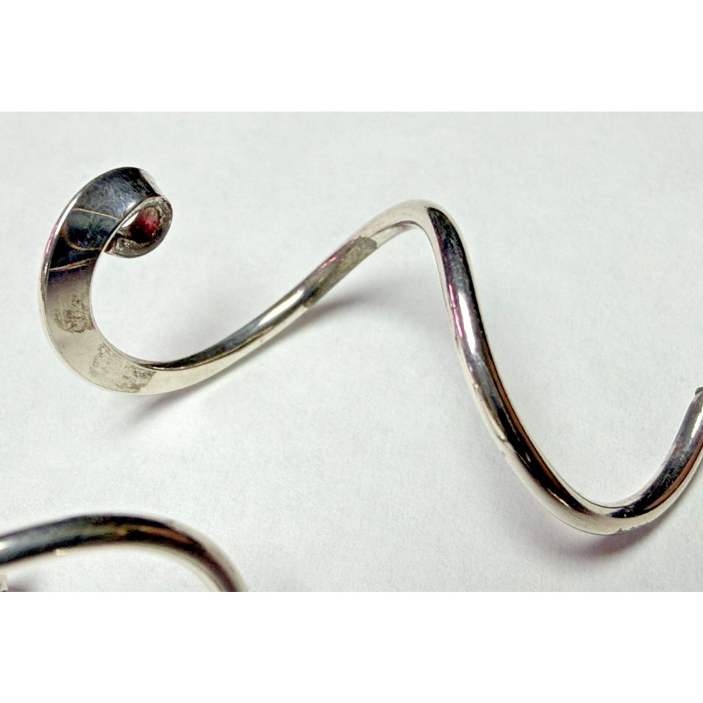 Modernist Sterling Silver Spiral Ribbon Earrings Dangle Snake Coil Stud Post