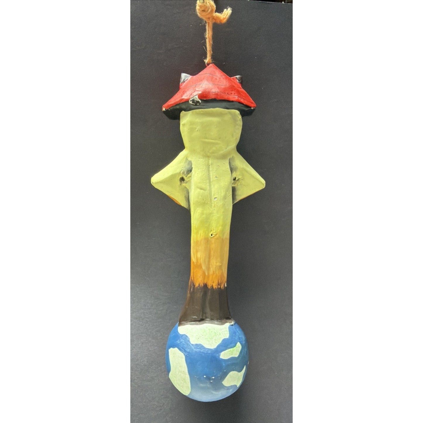 Folk Art Namaste Zen Cat Ornament Standing World Ball Plaster Hand Painted Read