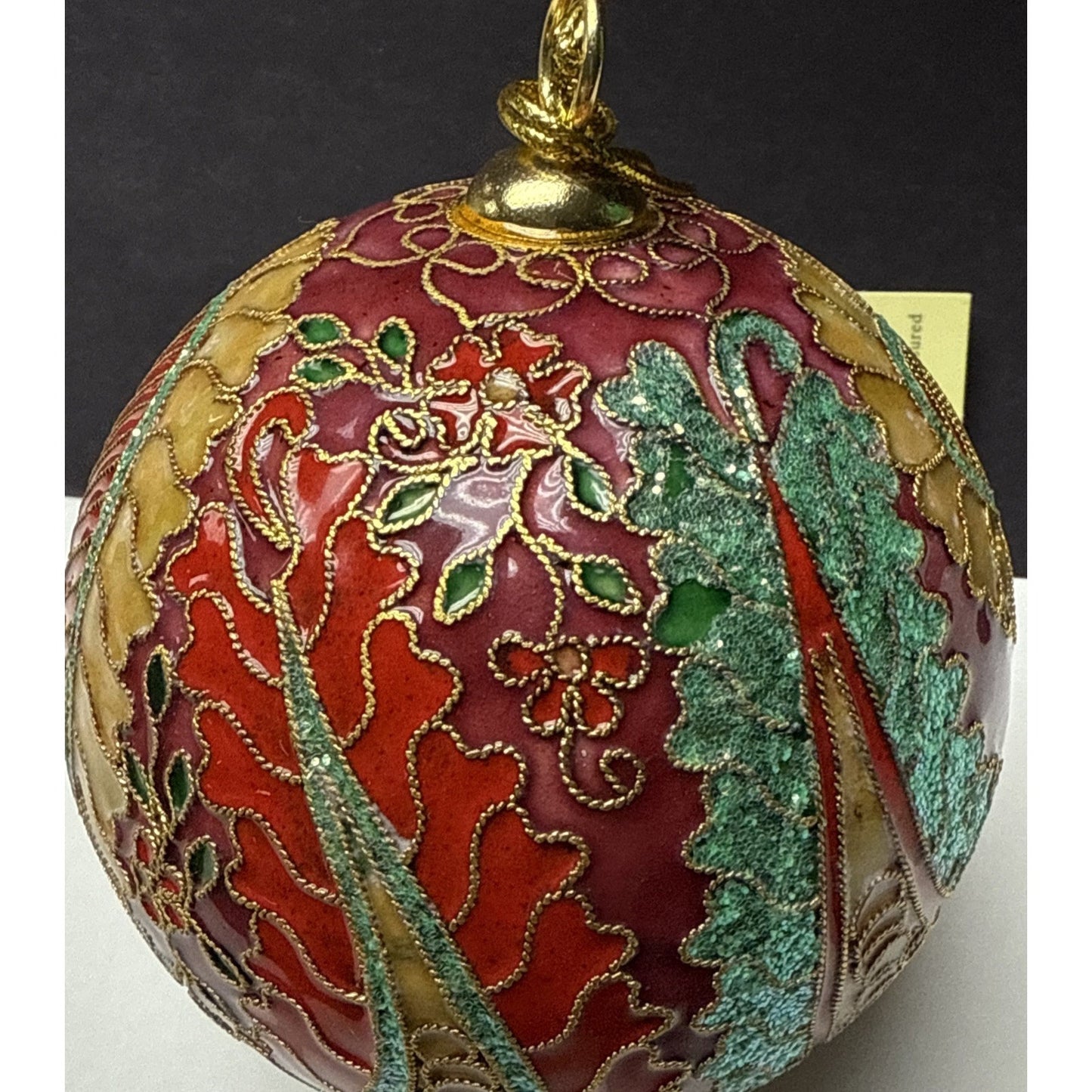 Vtg Cloisonne Ornament Ornate Large Paisley Decorated Enamel Gold Floral As-Is