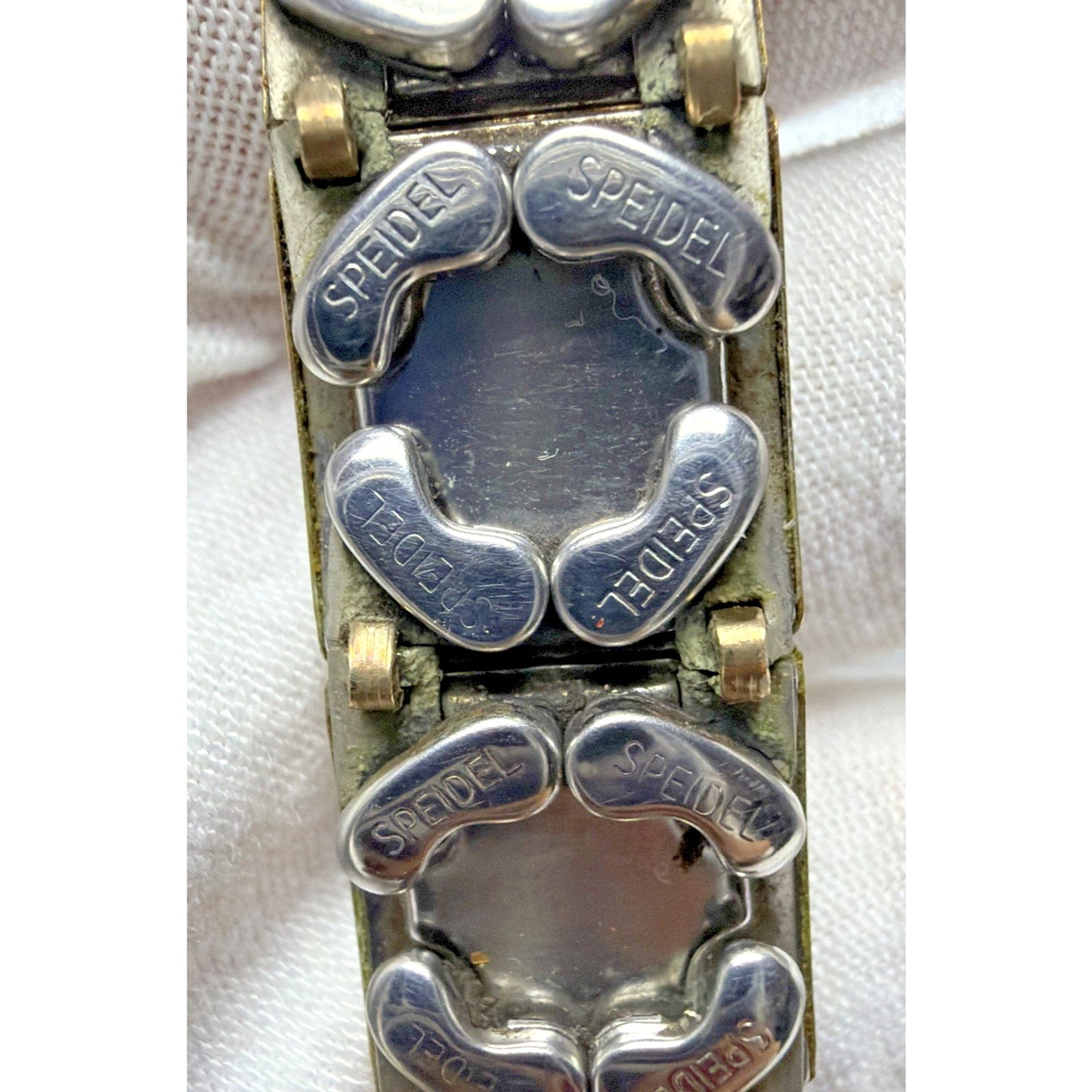 Vtg Speidel Yellow Gold Filled Watch Band Dark Brown Lizard Leather Curved As Is