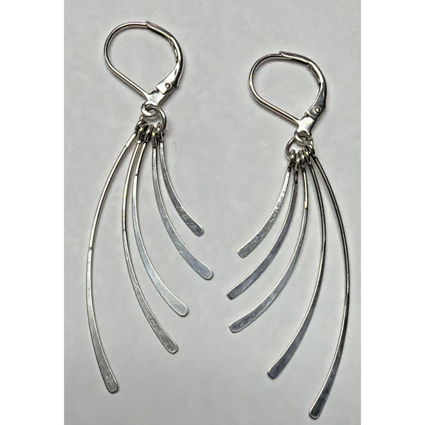 Vintage Sterling Silver Fan Fringe Feather Dangle Hinged Hook Earrings