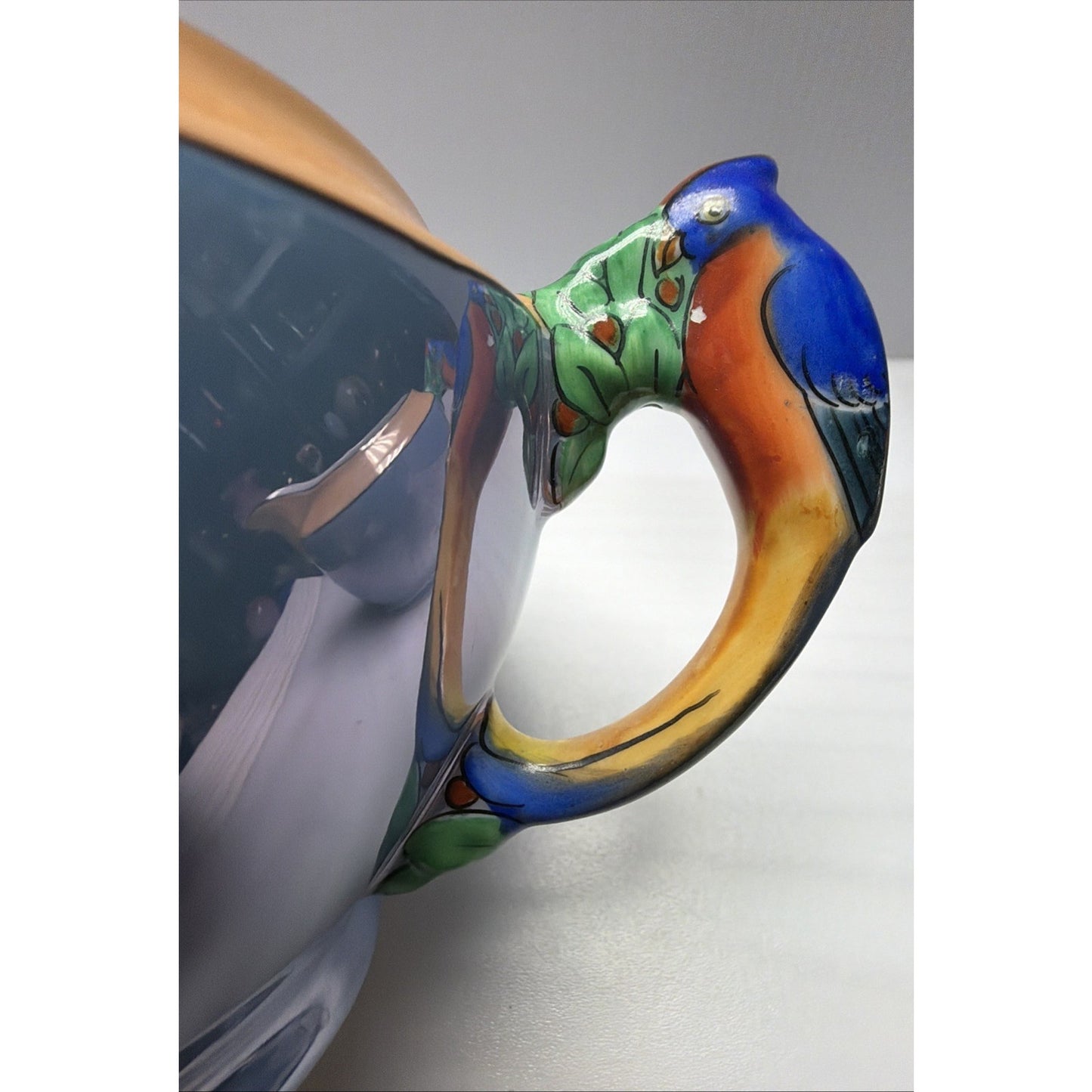 Art Deco Noritake Morimura Lusterware Figural Parrot Handles Creamer Sugar Bowl
