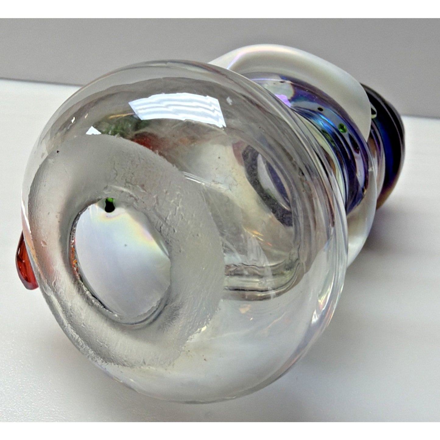 Vintage Art Glass Snowman Iridescent Applied Glass Paperweight Figurine