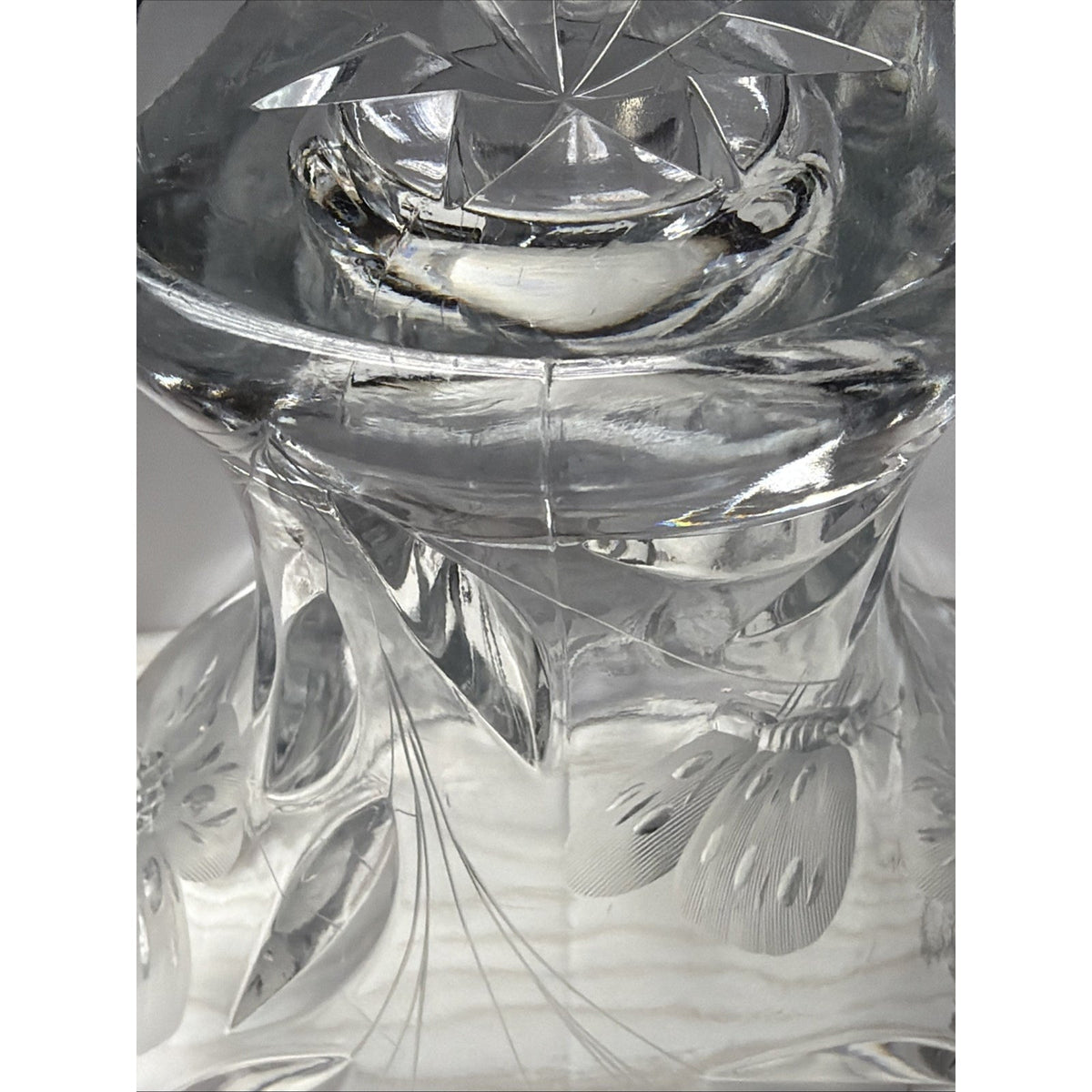 ABP Pairpoint Glass Cut Crystal Murillo Butterfly Daisy Vase Corset Trumpet Flar