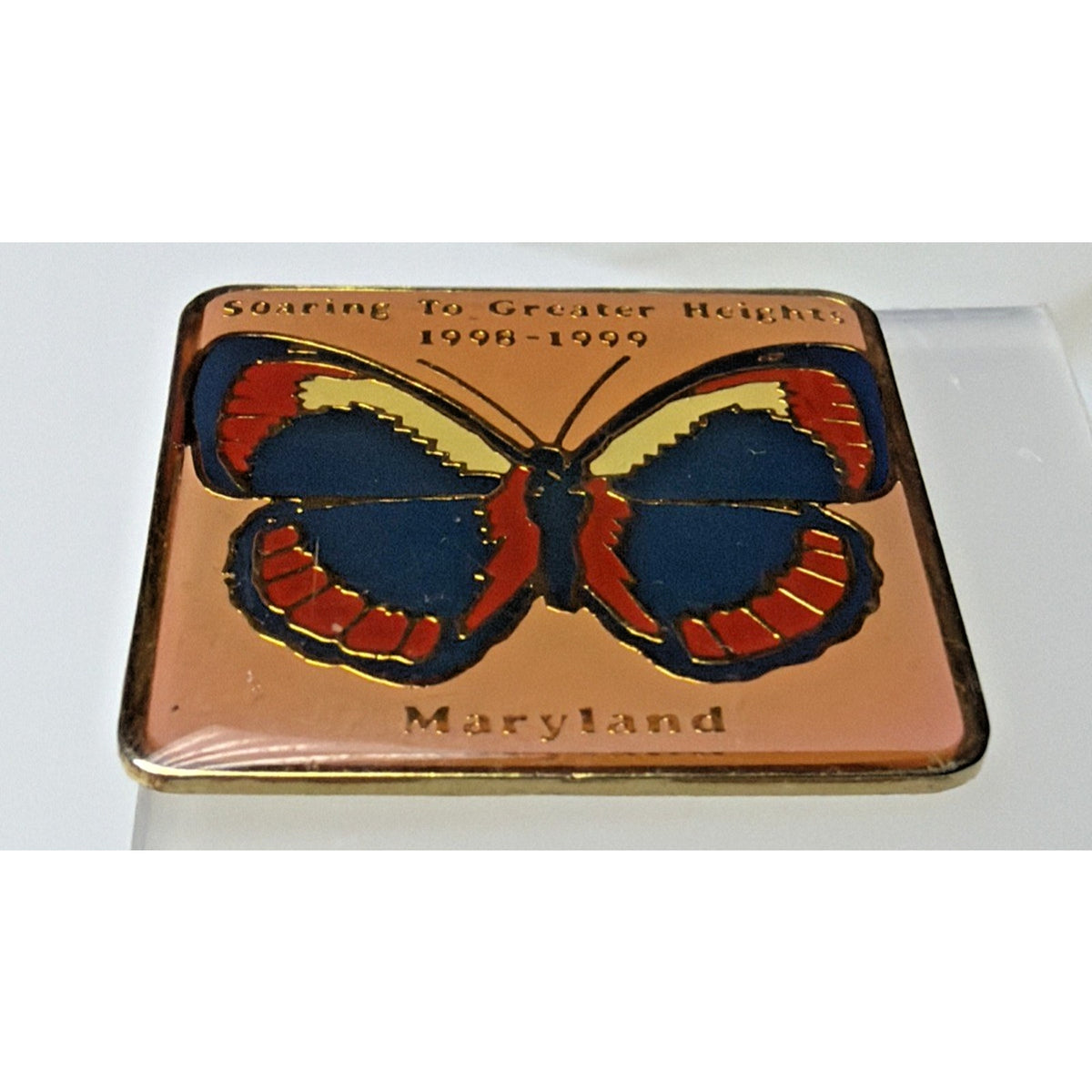 Vintage Maryland Soaring Greater Height Square Enamel Butterfly Pin Tie Tack