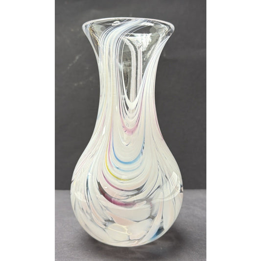 Adrian Sankey Studio Art Glass Vase Pink White Abstract Hand Blown Sticker