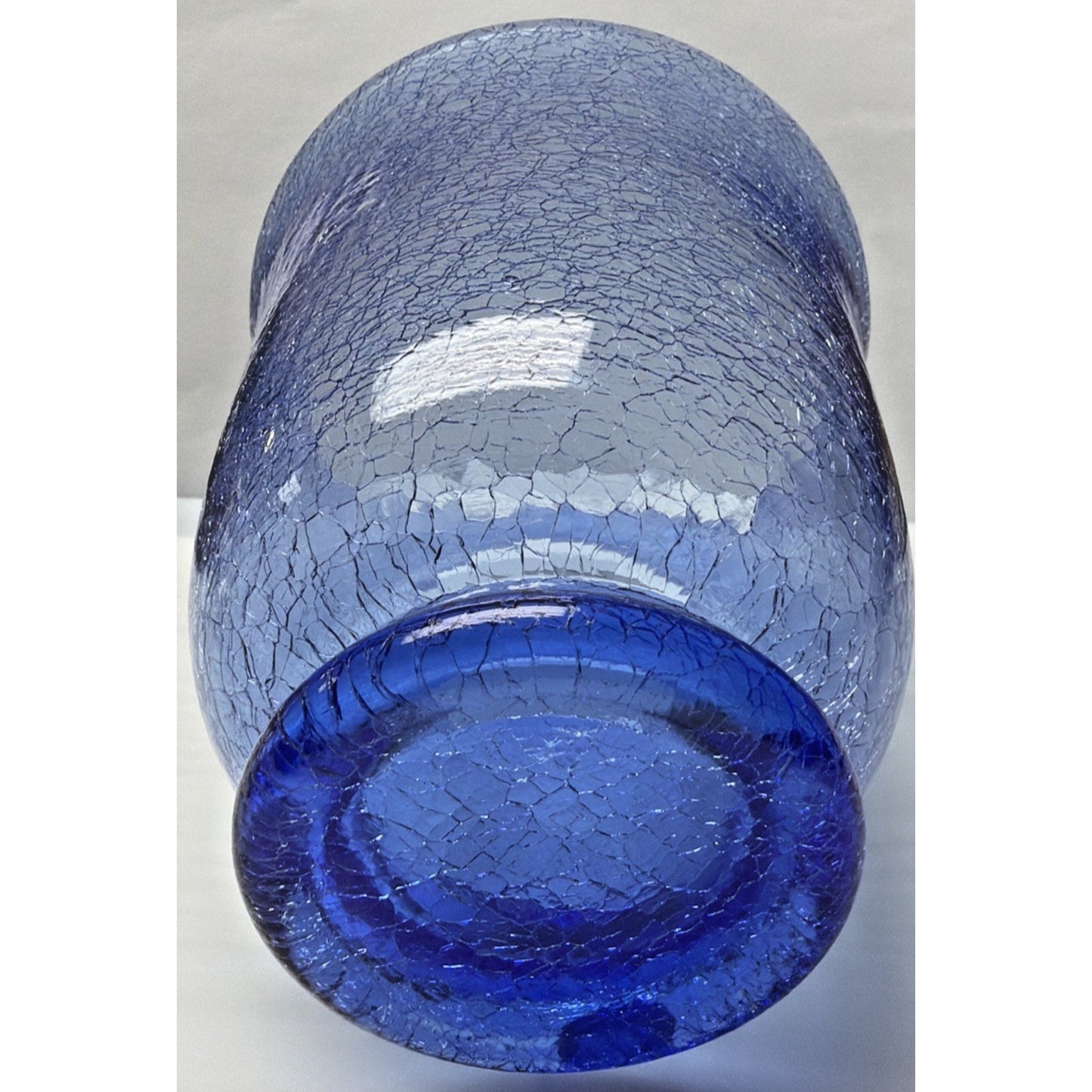 Vintage Bohemia Czech Blue Crackle Glass Crystal Vase