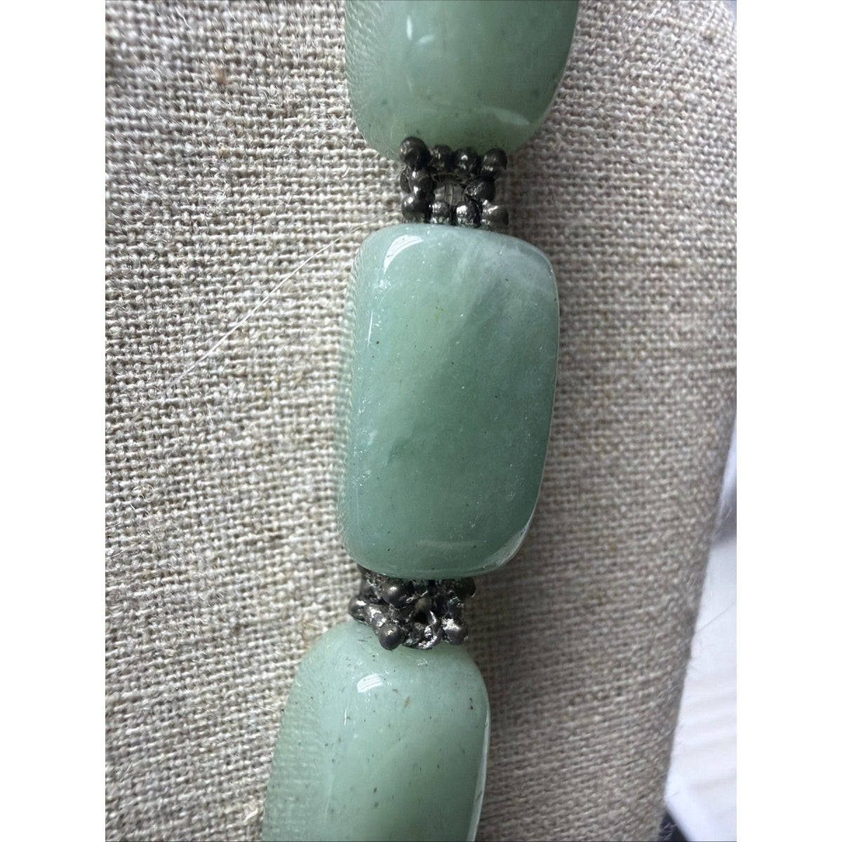 Jade Jadite Tumbler Beaded Silver Tone Necklace Green Choker Statement Chunky
