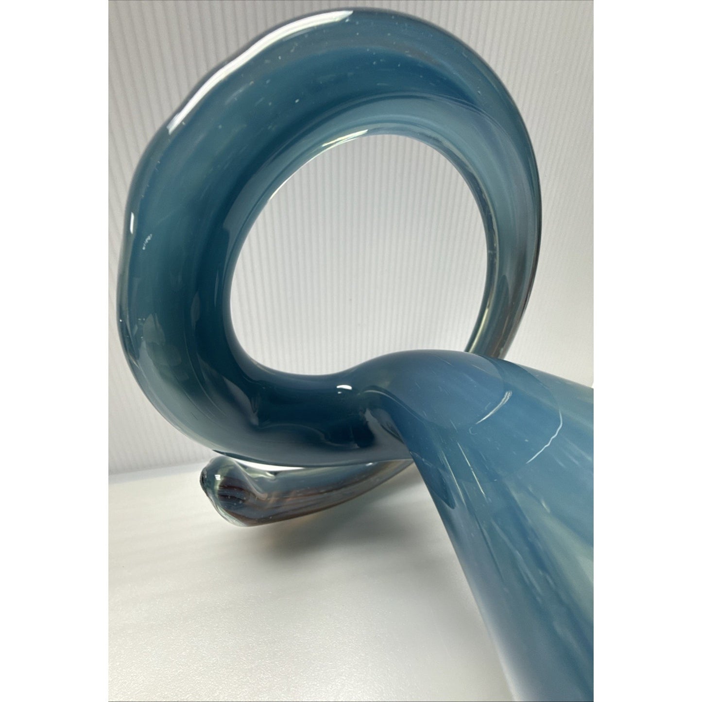 MCM Sooner Art Glass Tulip Trumpet Vase Blue Green Spiral Coiled Base 12" Read