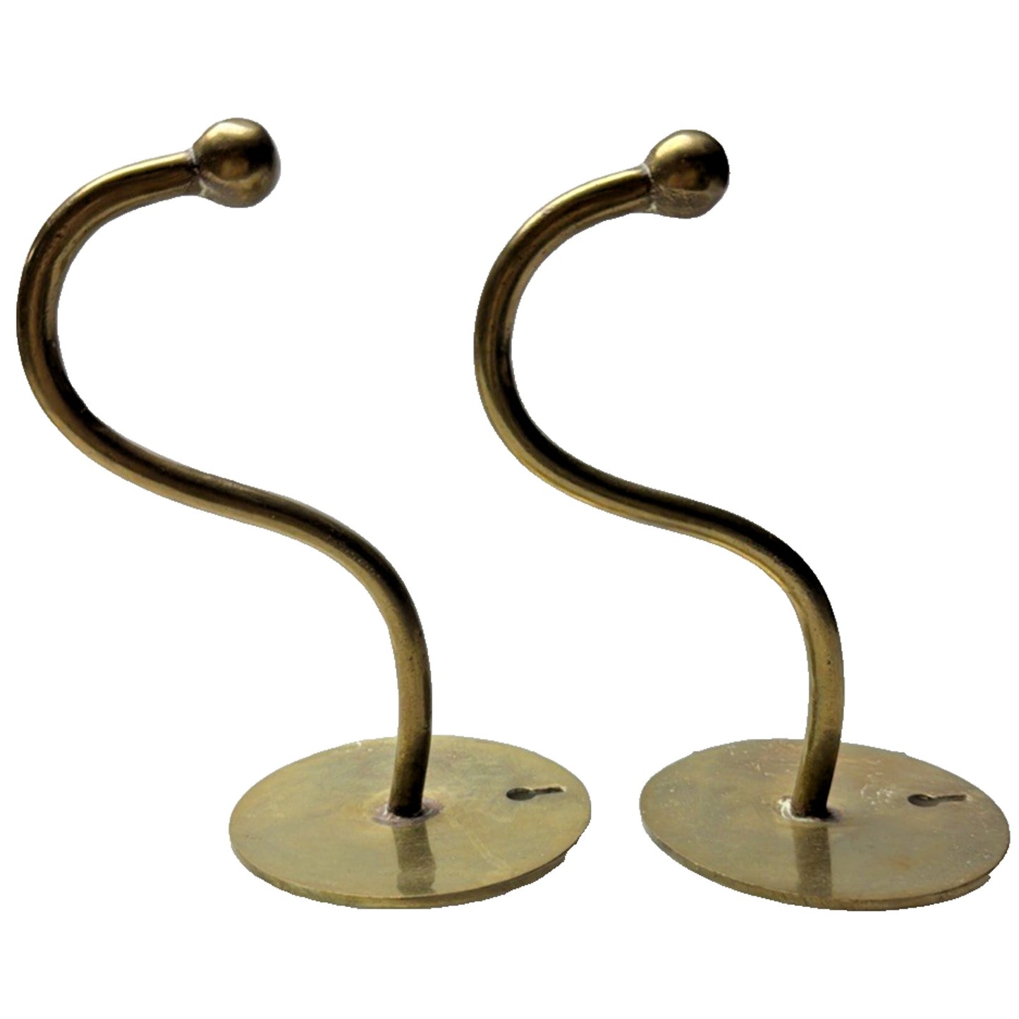 Vintage Lot of 2 Wall Mount Brass Metal Hooks