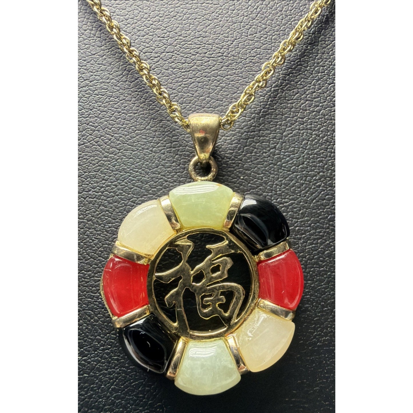 Joseph Cleary JC Asian Good Luck Pendant Multistone Donut Plated Necklace Read