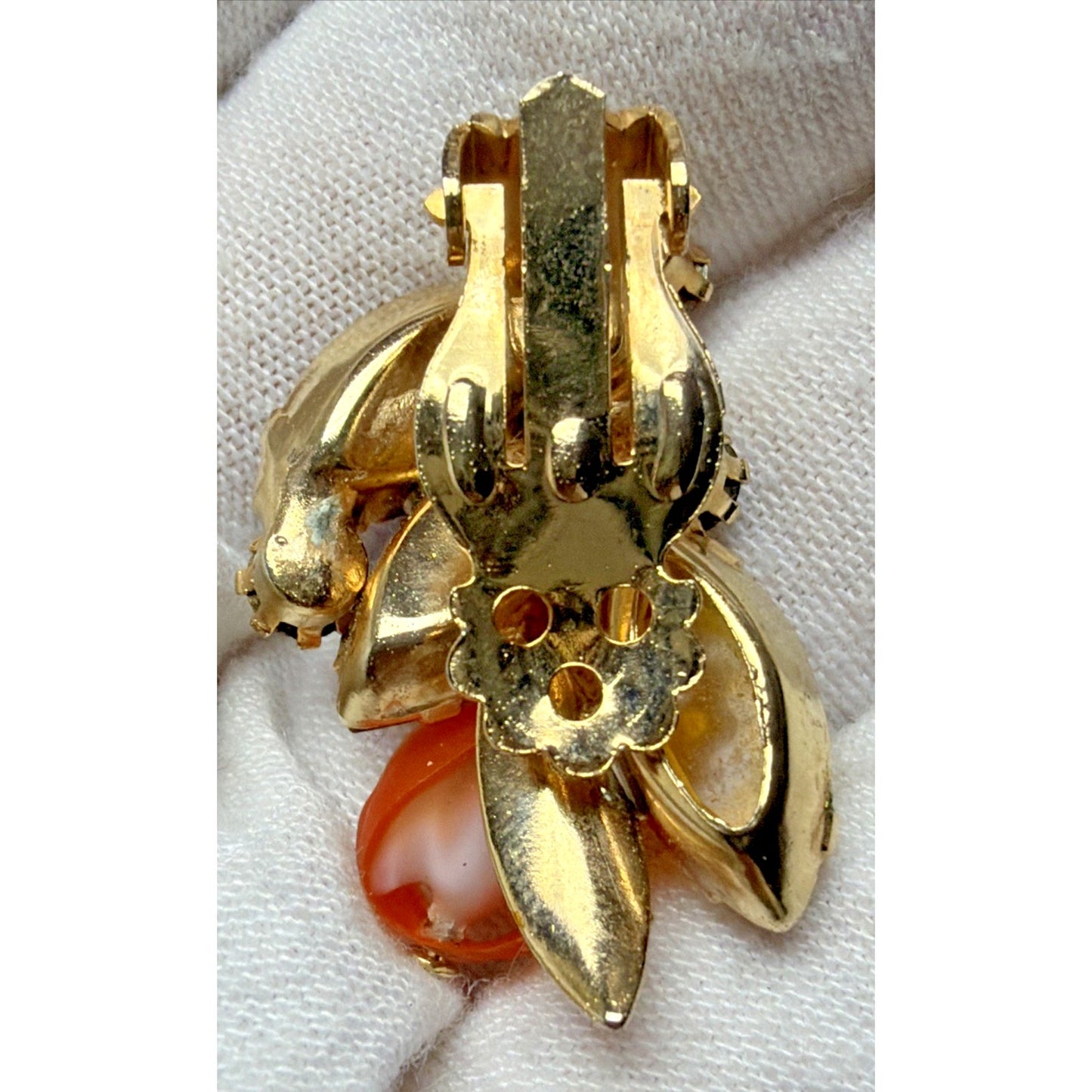 Juliana Yellow Amber Topaz Rhinestone Art Glass Window Bead Givre Clip Earrings