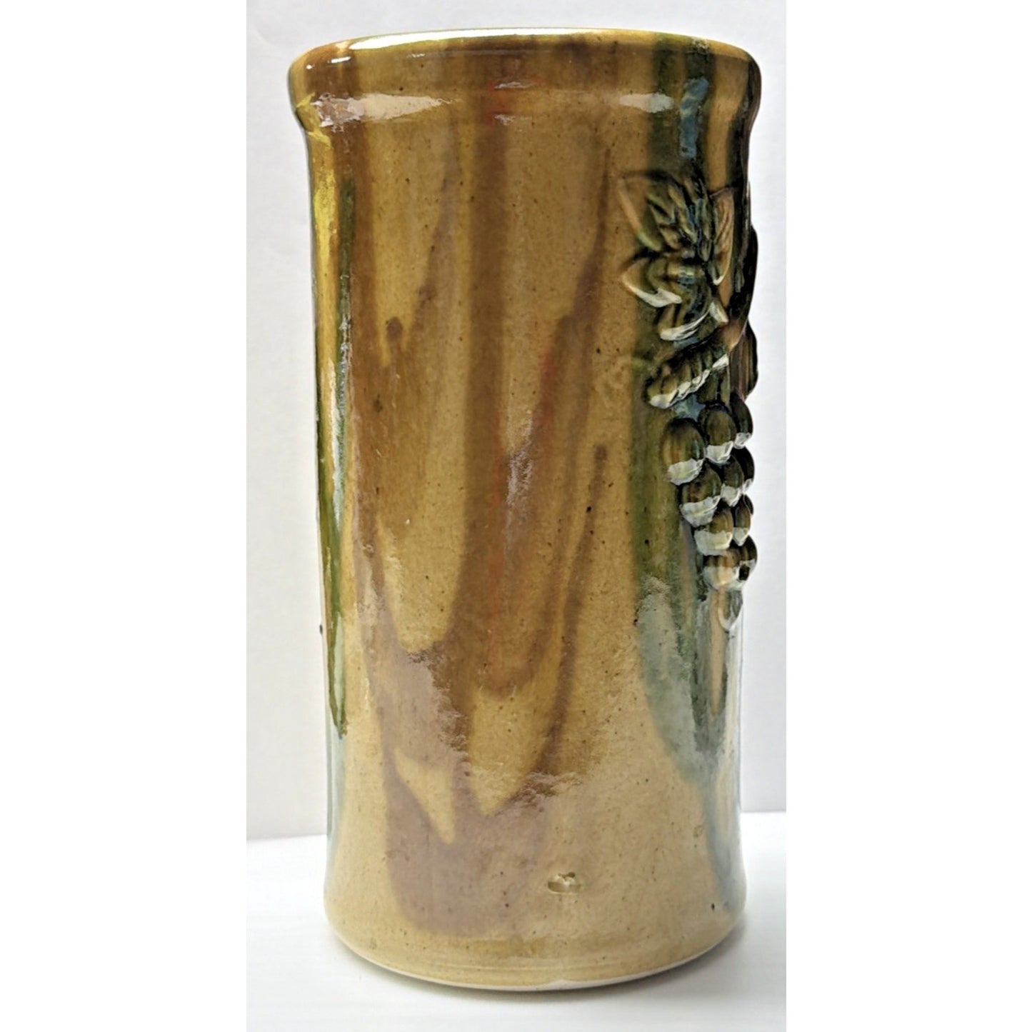 Majolica La Madeleine Anduze French Pottery Wine Bottle Holder Vase Grapevine
