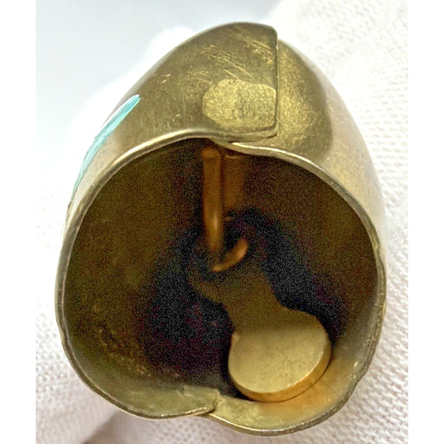 Vintage Gold Metal Brass Cow Bell Hand Painted Flower Blue Floral Liechtenstein