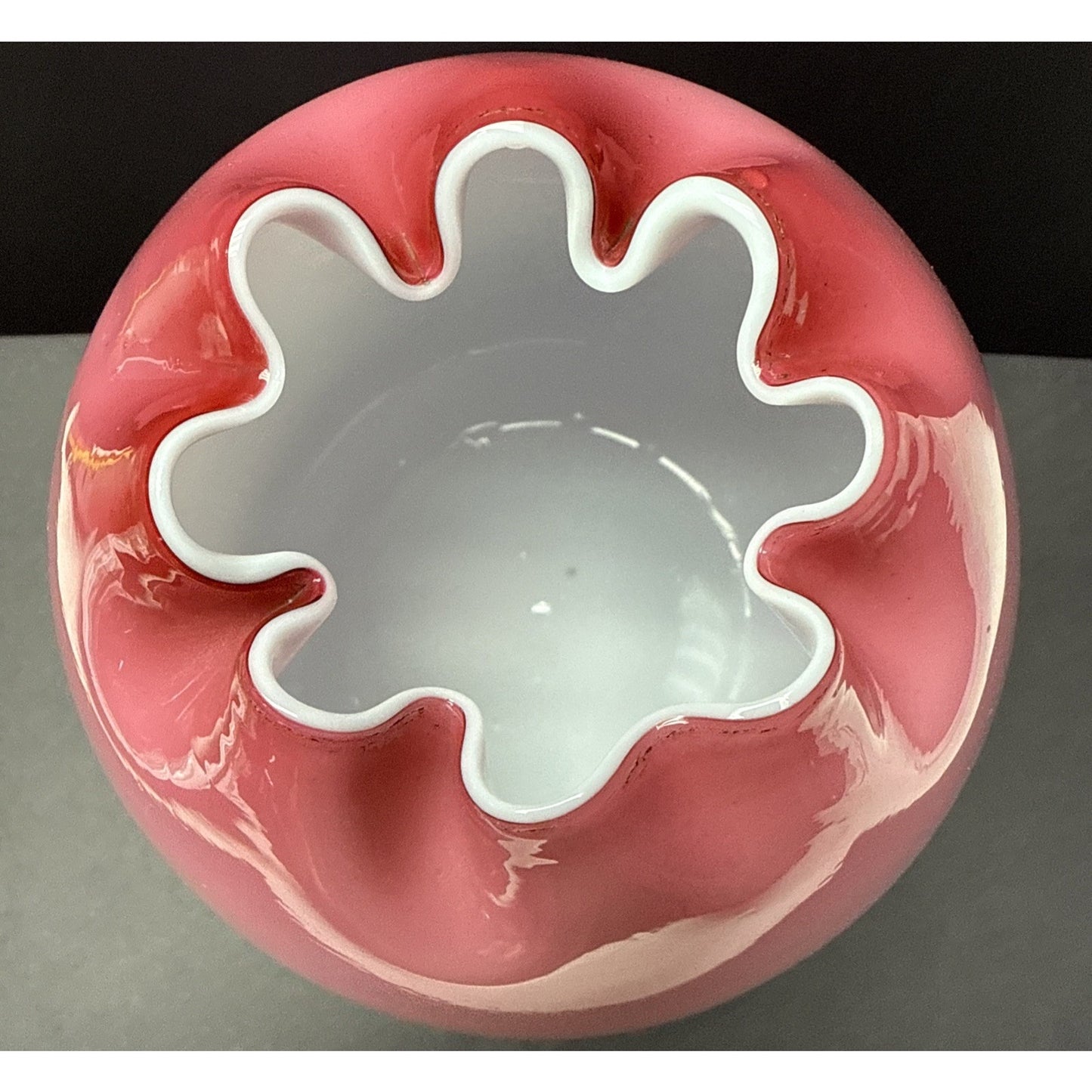 Victorian Stevens Williams Cased Peachblow Vase Crimped Edge Melon