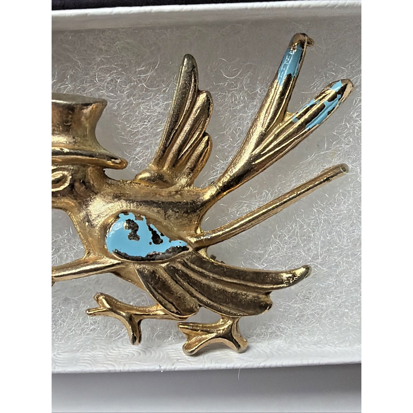 Vintage Roadrunner Natty Bird Pin Brooch Stork Gold Tone Enamel Top Hat Cane