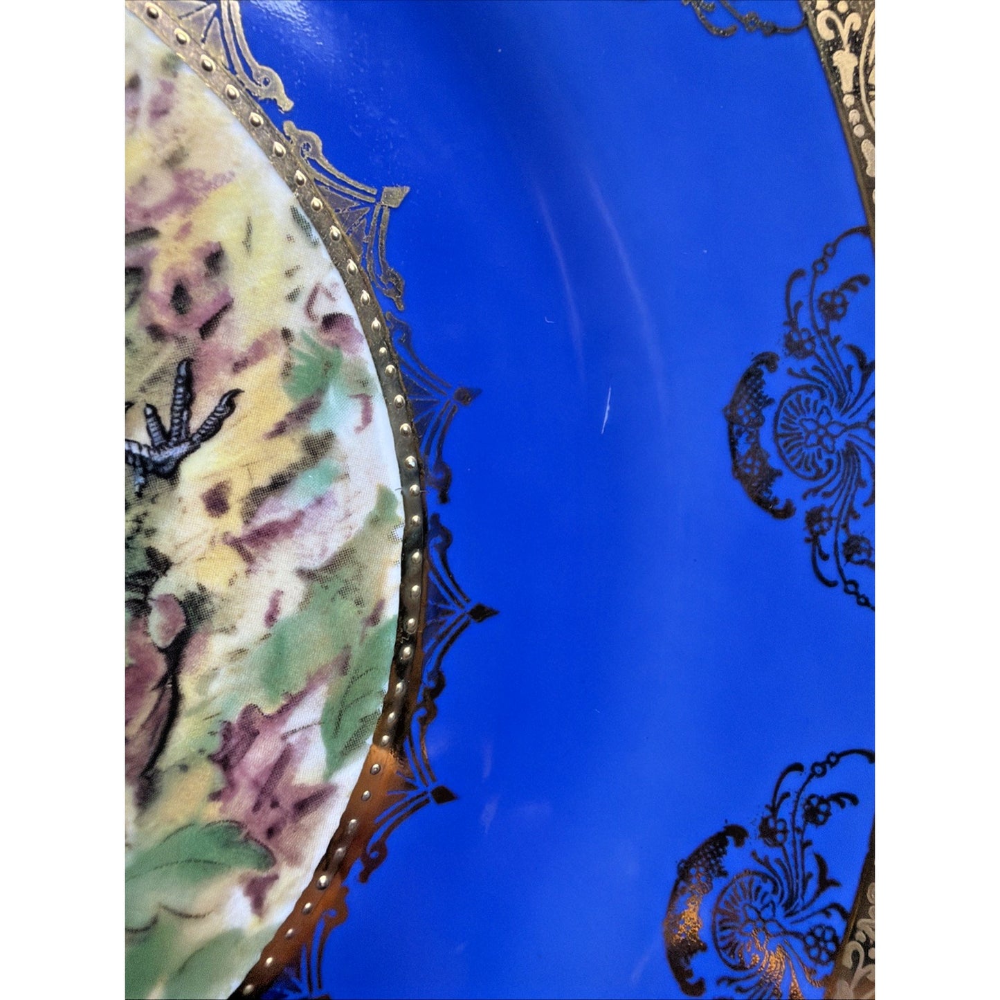 Vintage STW Bavaria Game Plate Cobalt Blue Pheasants Gold Gilt Trim Ornate