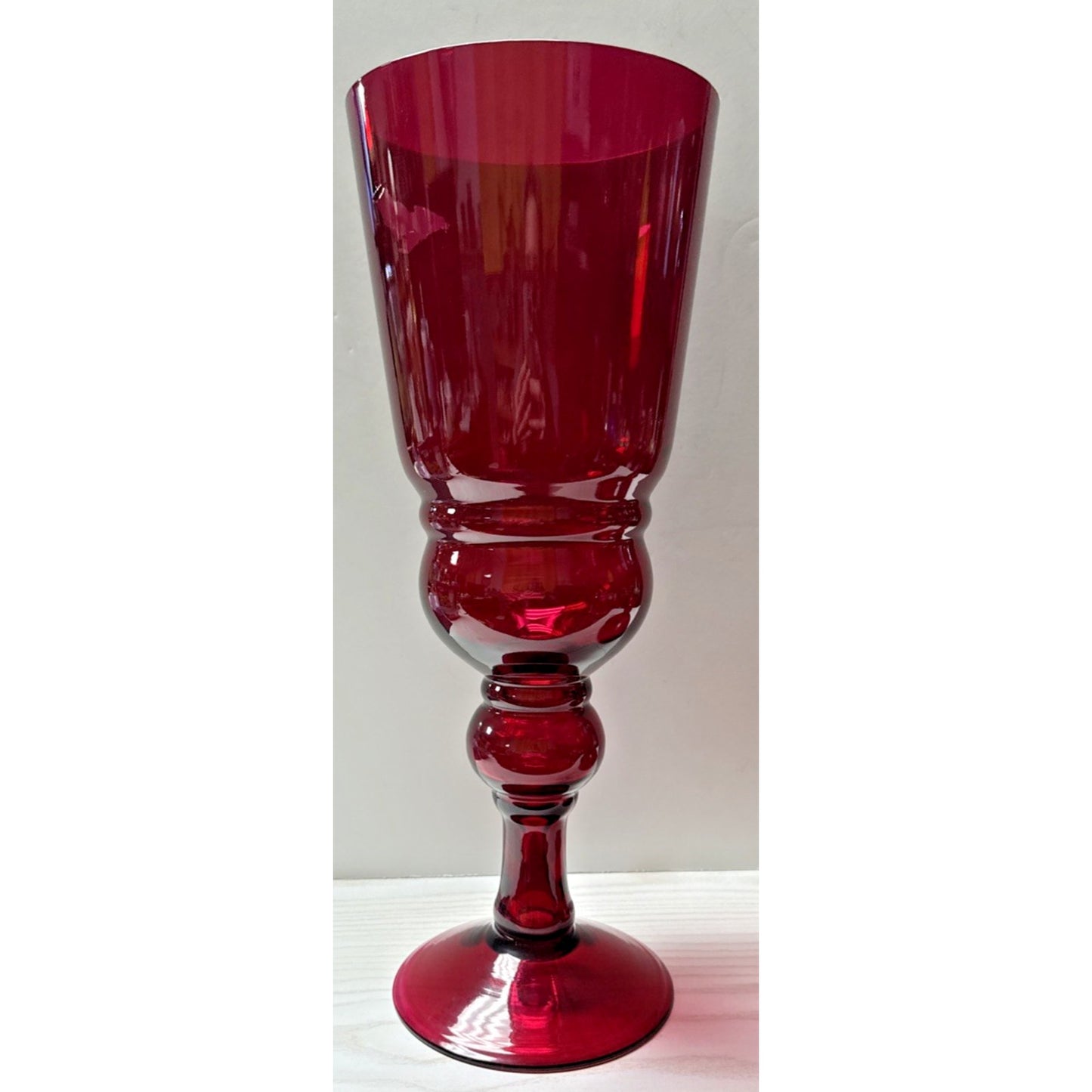 Modern Ruby Red Stained Apothecary Jar Tall Lid Footed Pedestal Canister As-Is