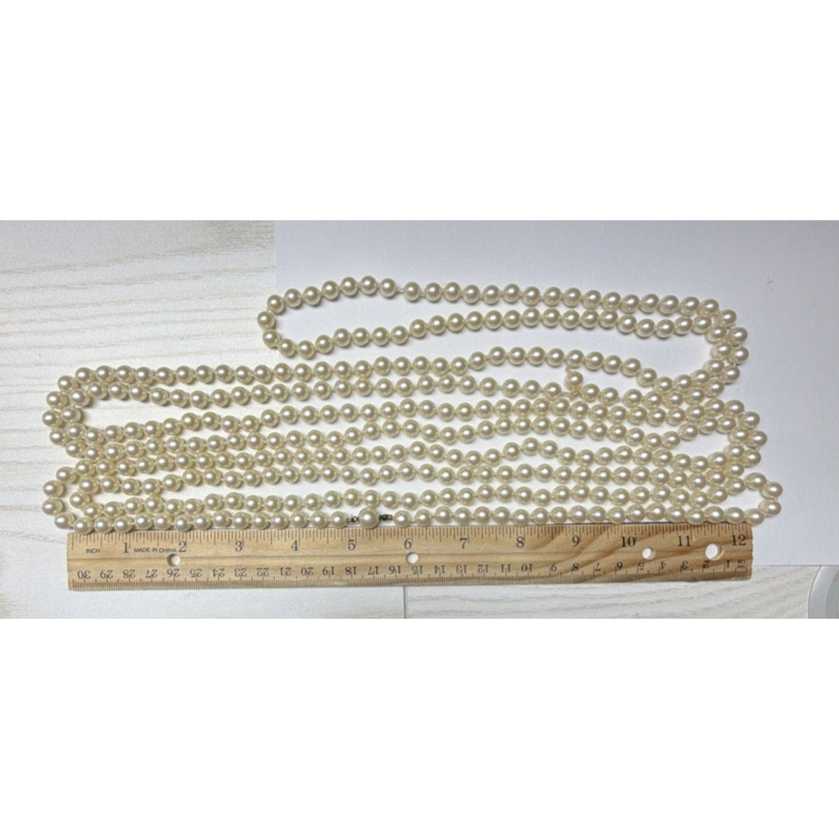 Vintage Long Faux Pearl Necklace Cream Hand Knotted Garland As Is Read