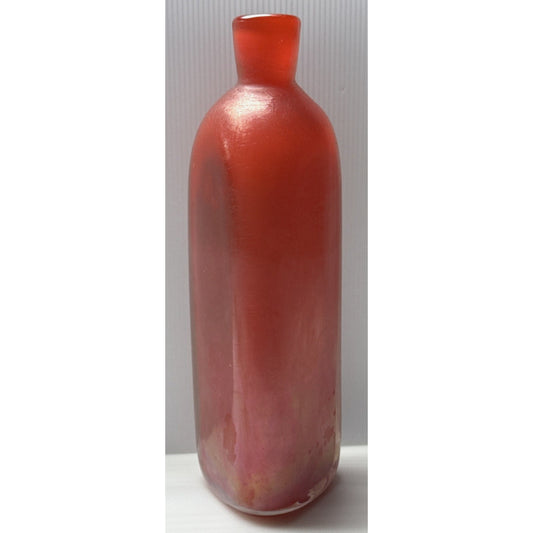 Murano Paolo Venini Velati Bottiglie Incised Triangular Bottle Red Orange As-Is