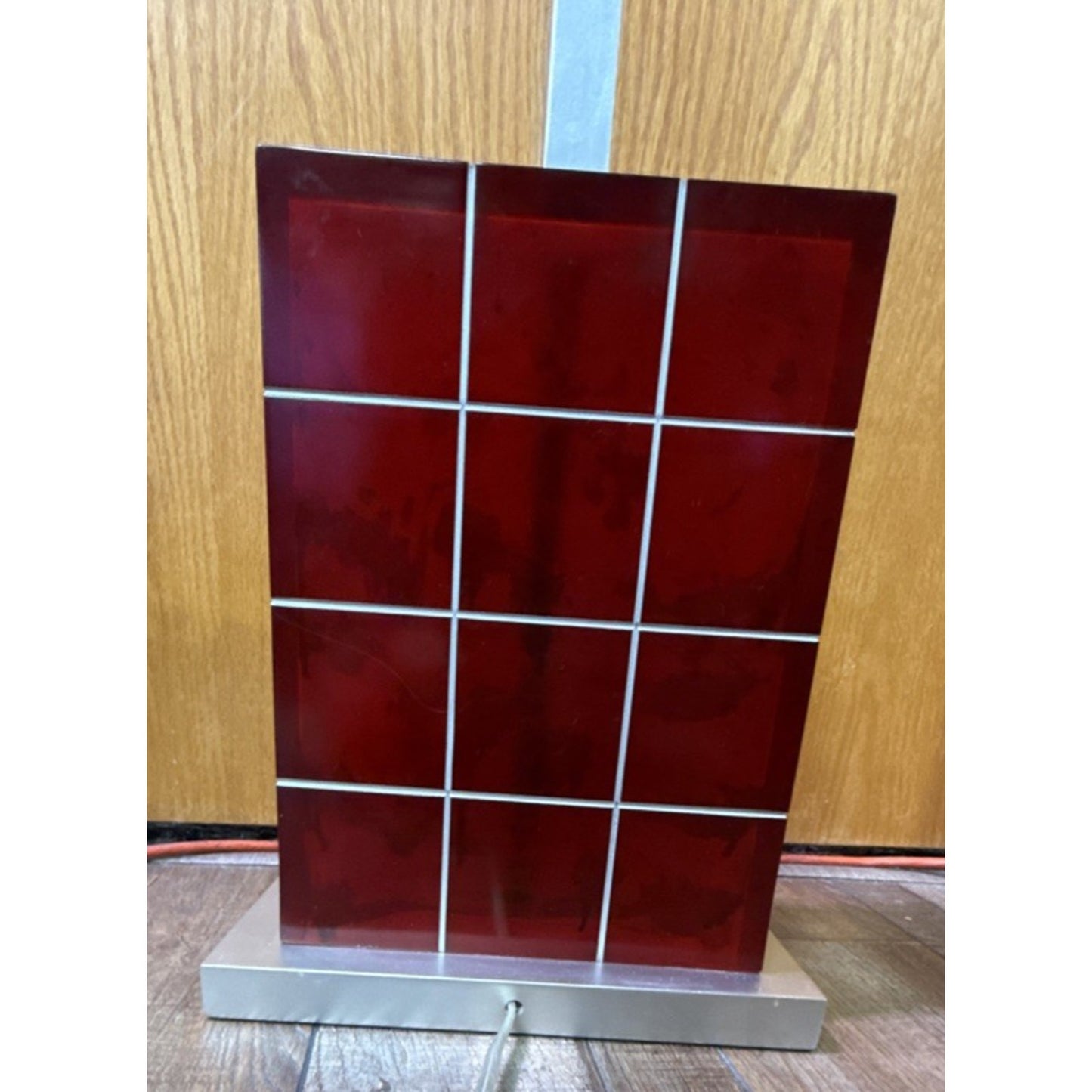 Vintage Modern Geometric Red Lucite Block Acrylic Stacked Lamp Metal Base As Is