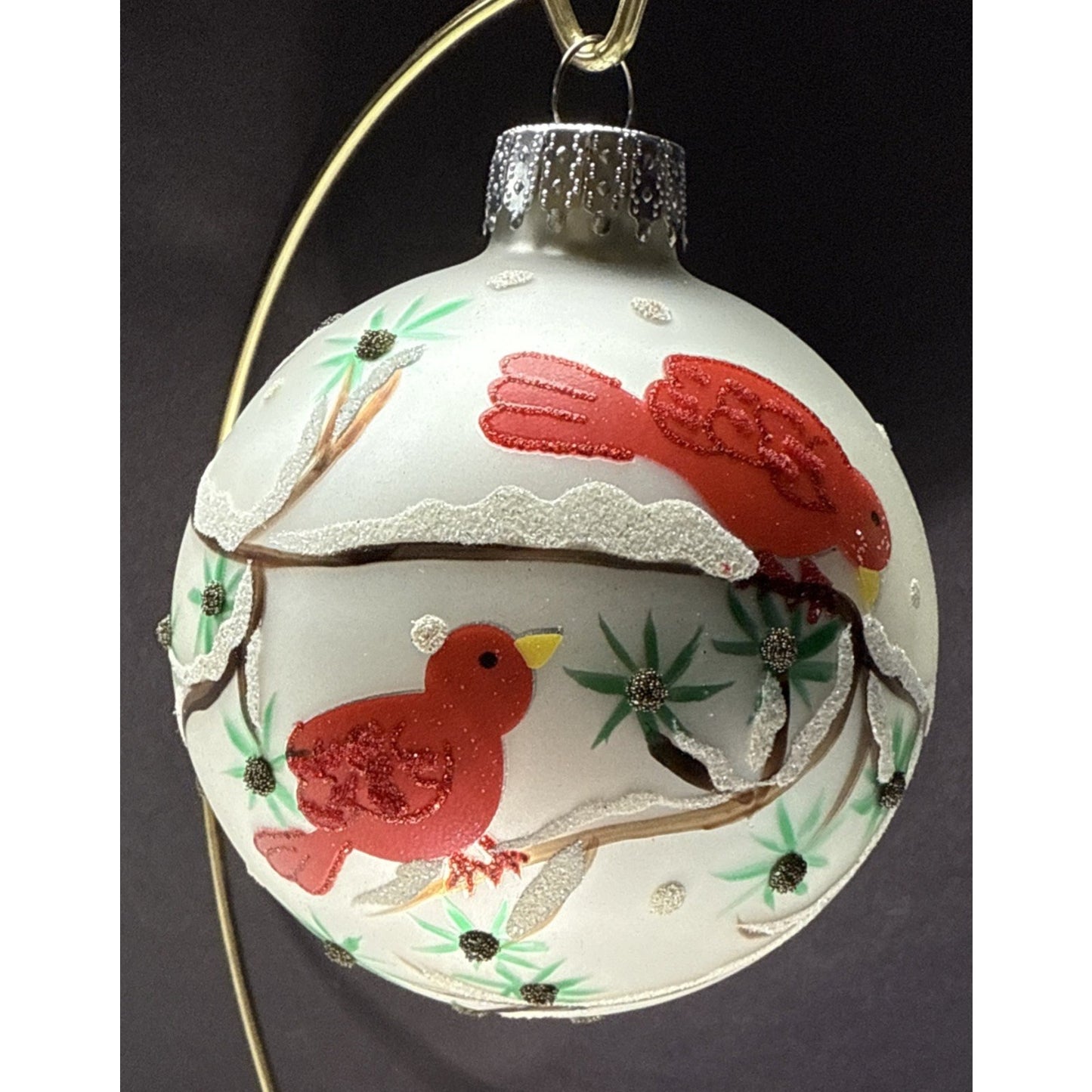 Sterling Inc Blown Mercury Glass Hand Painted Christmas Ornament Cardinals Box