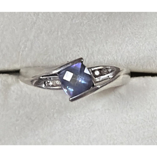 Vintage Star Ring Inc P4SR Diamond Topaz Ring Platina 4 Sz 7 Read Description