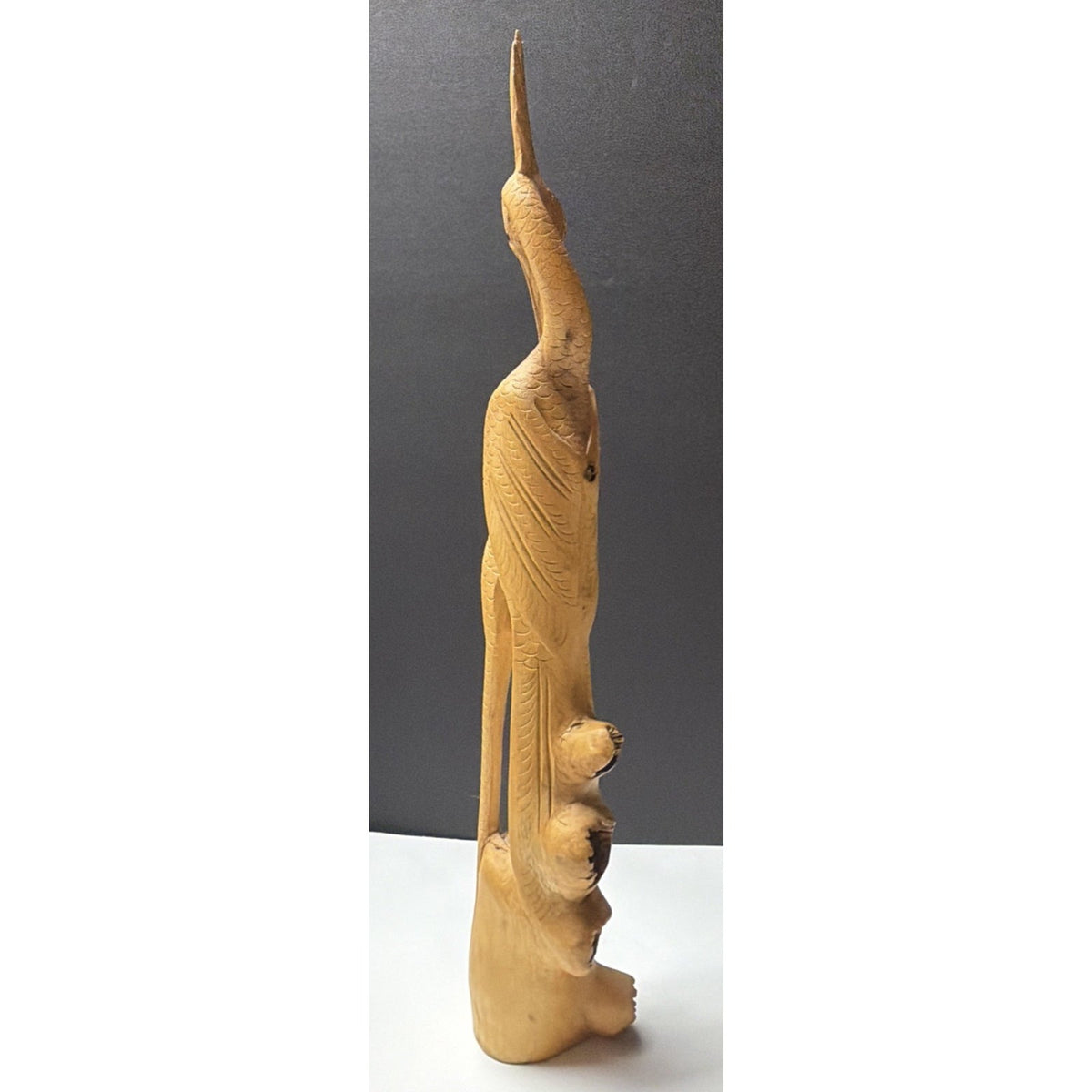 Vintage Hand Carved Heron Egret Sculpture Burlwood Wood Root Bird Statue