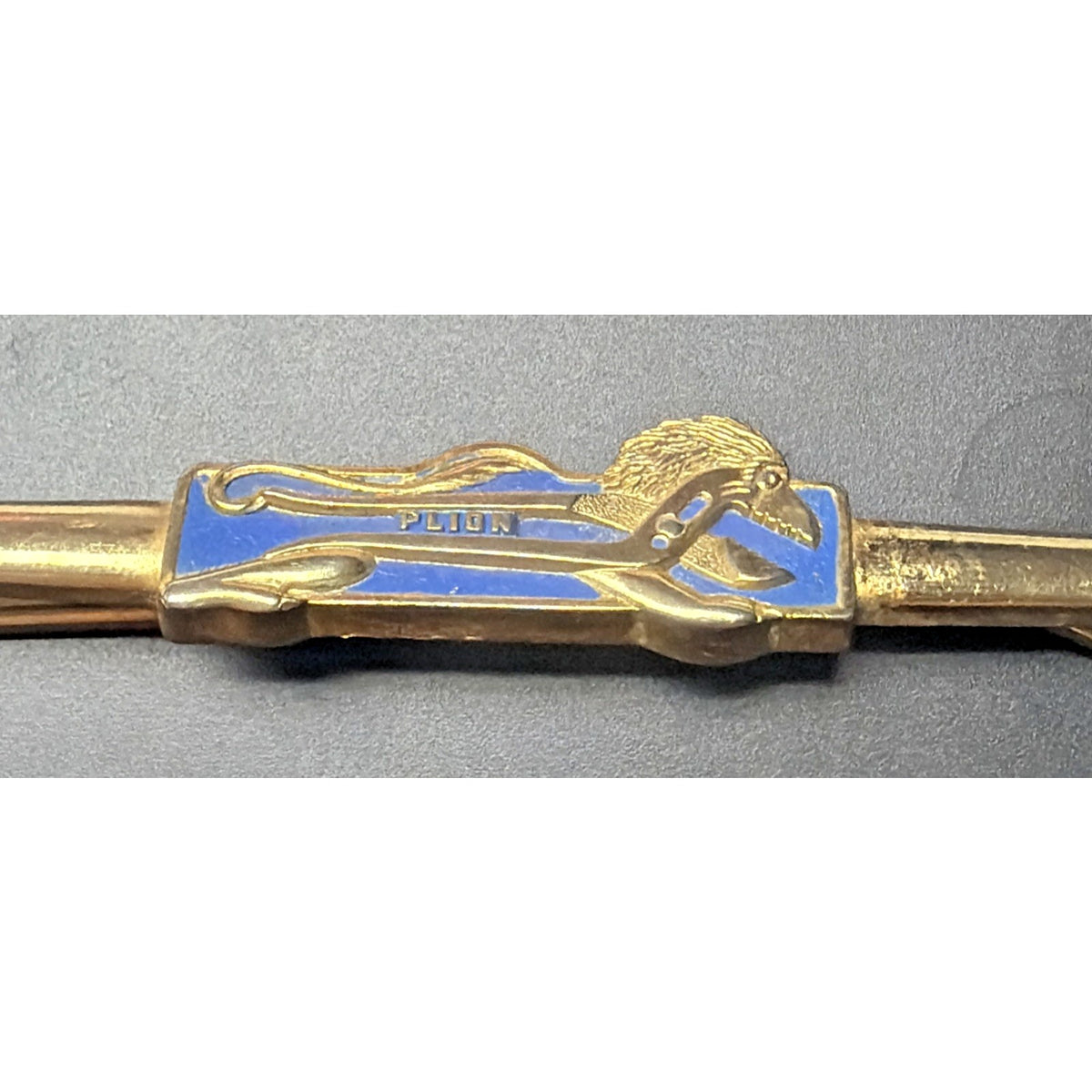 Vtg Advertisement Proto Plion Tools Lion Wrench Tie Bar Clip Gold Enamel Blue