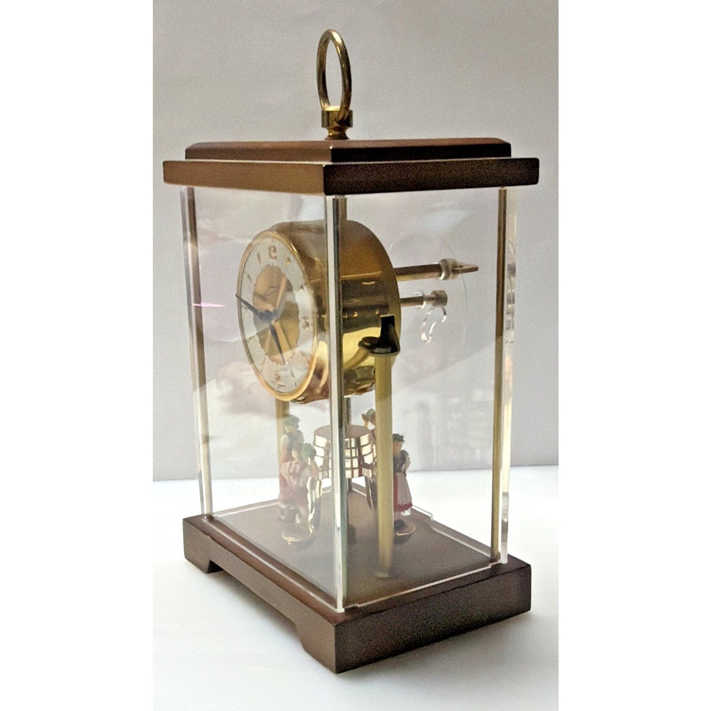 Schmid West Germany Wind Up Mantel Clock Torsion Pendulum Glass Wood Case As Is
