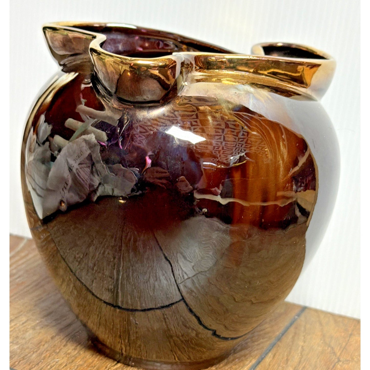 MCM Carstens Tonnieshof Freeform Art Pottery Vase Brown Iridescent Glaze