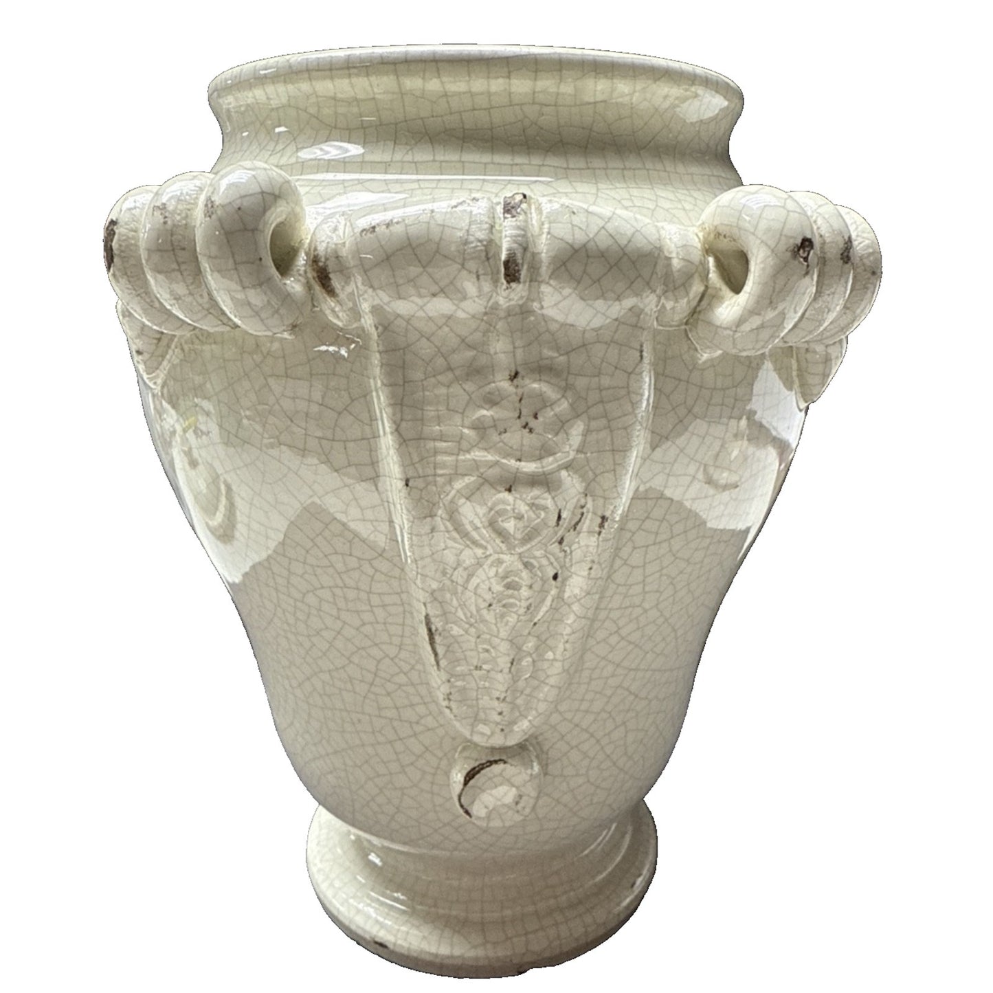 Vintage Leona Lavorato A Mano Italy Crackle Glaze Cream Canister Jar 8.5" As-Is