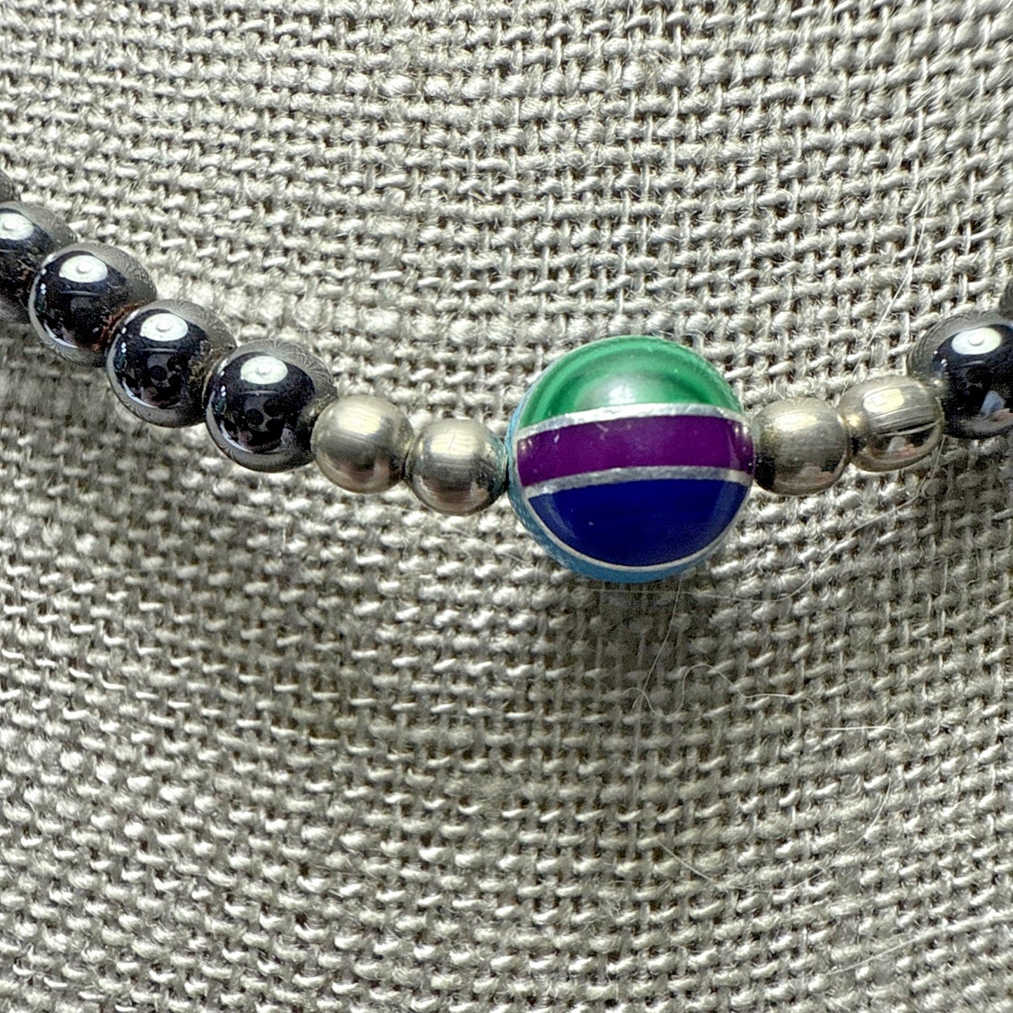 Navajo Pearl Hematite Sterling Silver Inlay Beaded Necklace