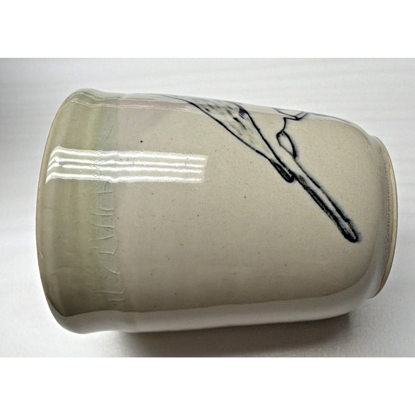 Vtg Studio Art Pottery Mug Drawn Tufted Titmouse Bird Glazed Stoneware Signed