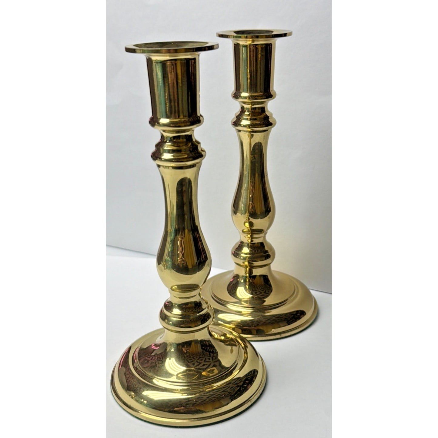 Vintage Set of 2 Brass Candle Holders Heavy Candlesticks Gold