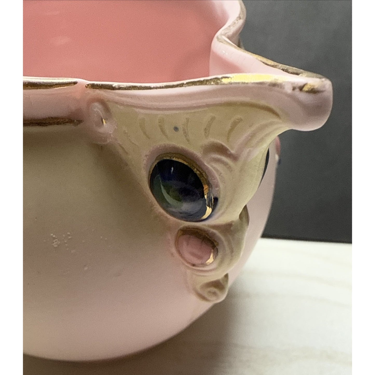 Antique Schafer Vater Bisque Porcelain Pink Jeweled Cameo Pitcher Creamer As Is