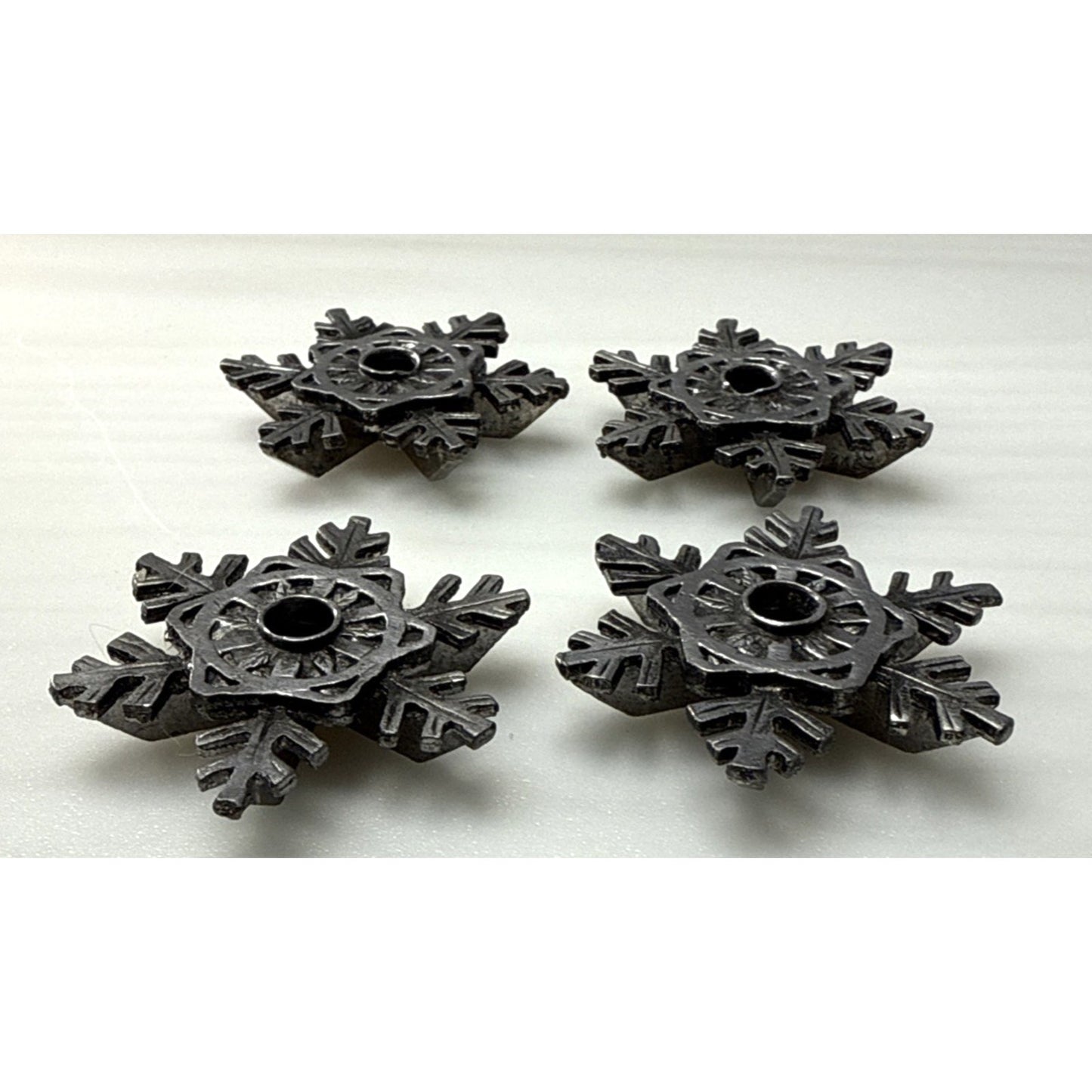 Vintage Lot of 4 Metzke Pewter Snowflake Taper Candle Holders