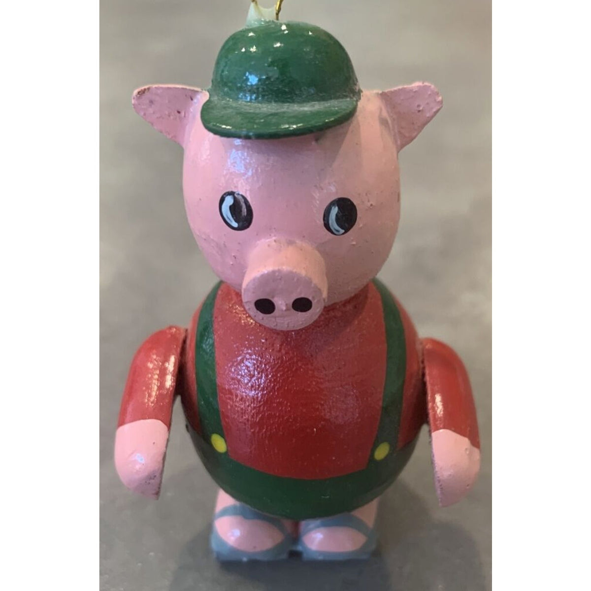 Vintage R Dakin Co Wood Skating Pig Ornament Painted Sticker
