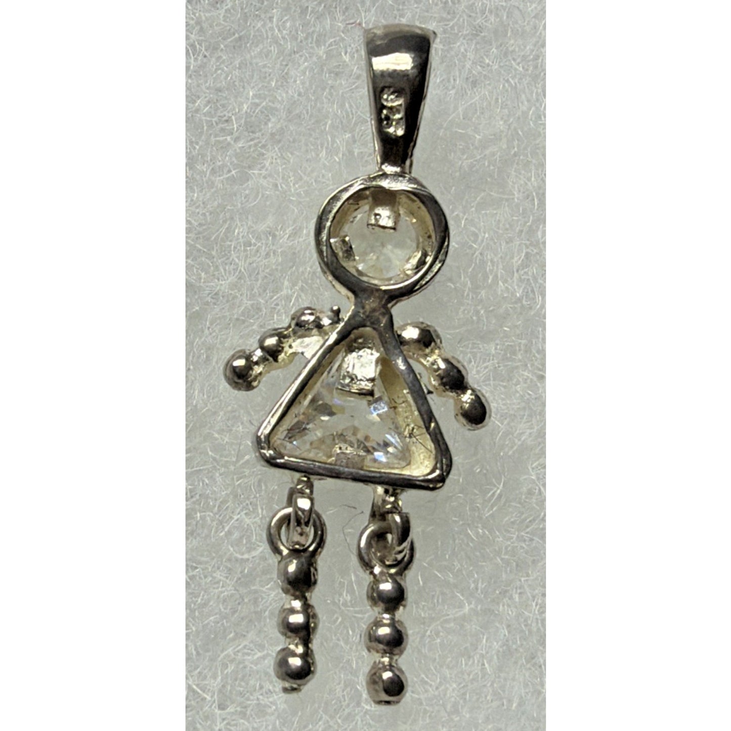 925 Sterling Silver White CZ April Birthstone Girl Articulated Charm Pendant