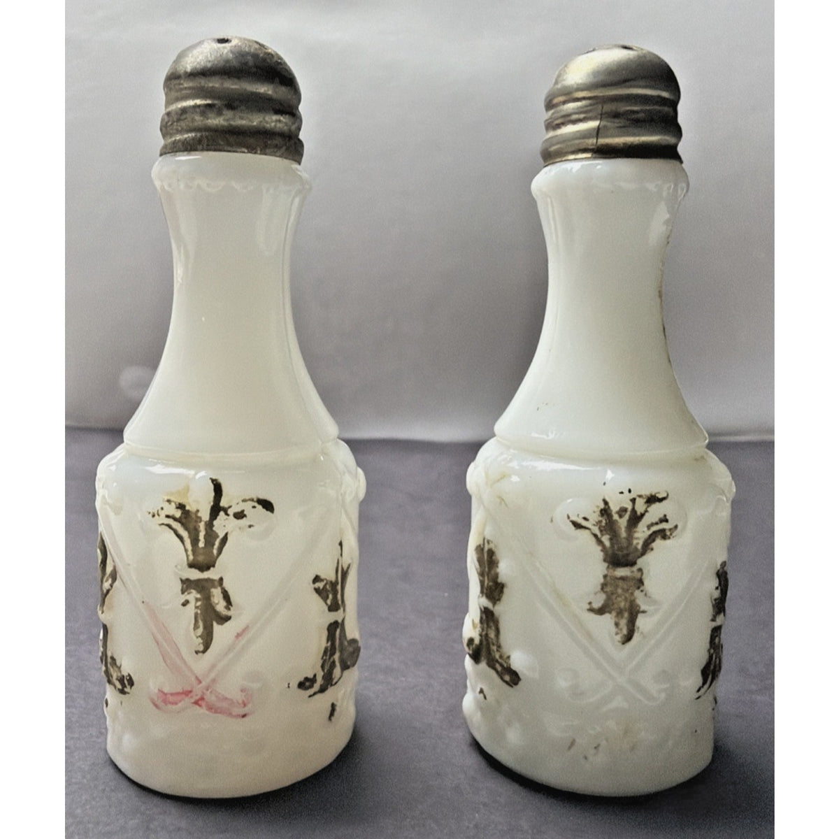 EAPG Eagle Glass Co No 46 Fleur de Lis Shakers Painted As Is