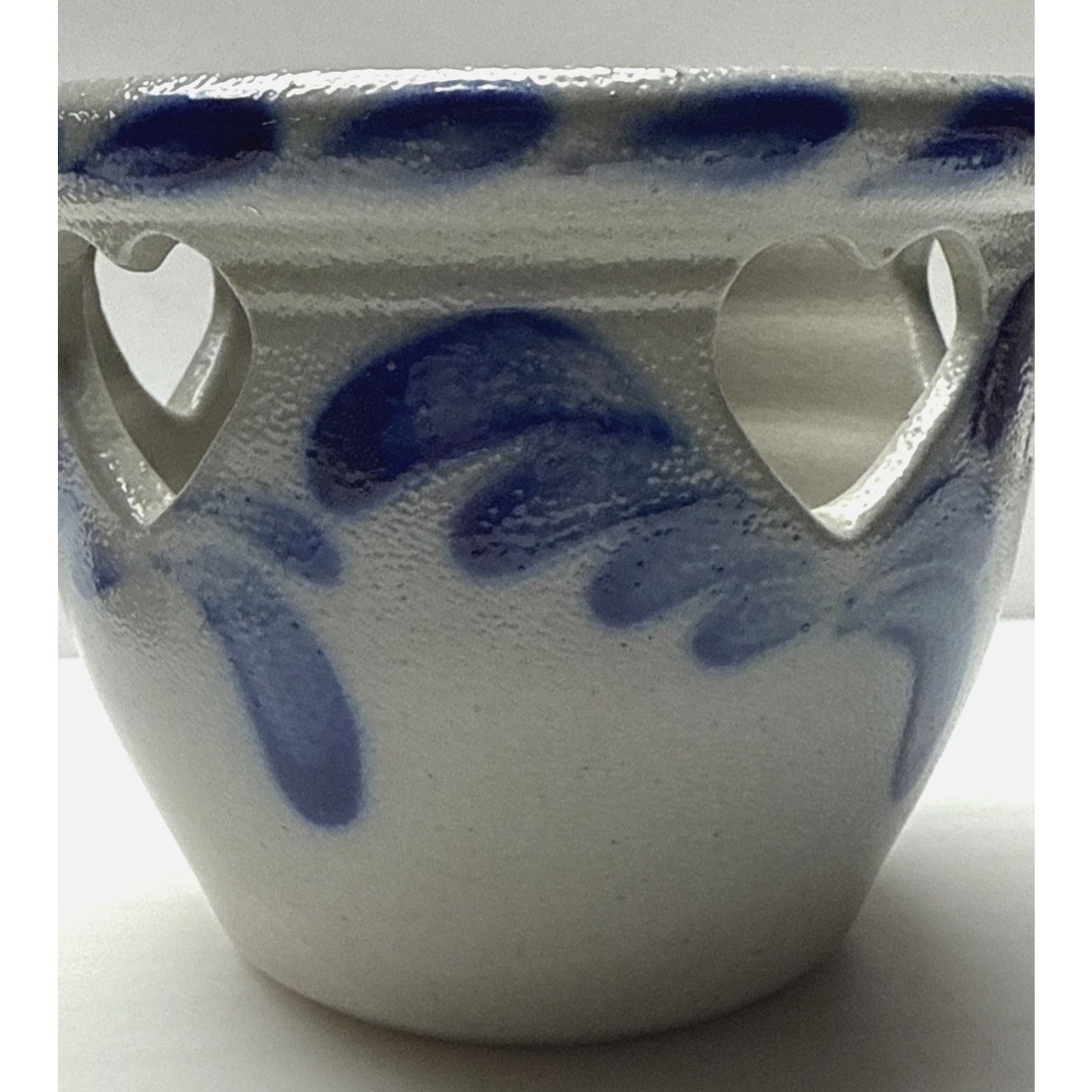 Vintage Eldreth Pottery Salt Glaze Reticulated Heart Crock Bowl Candle Holder