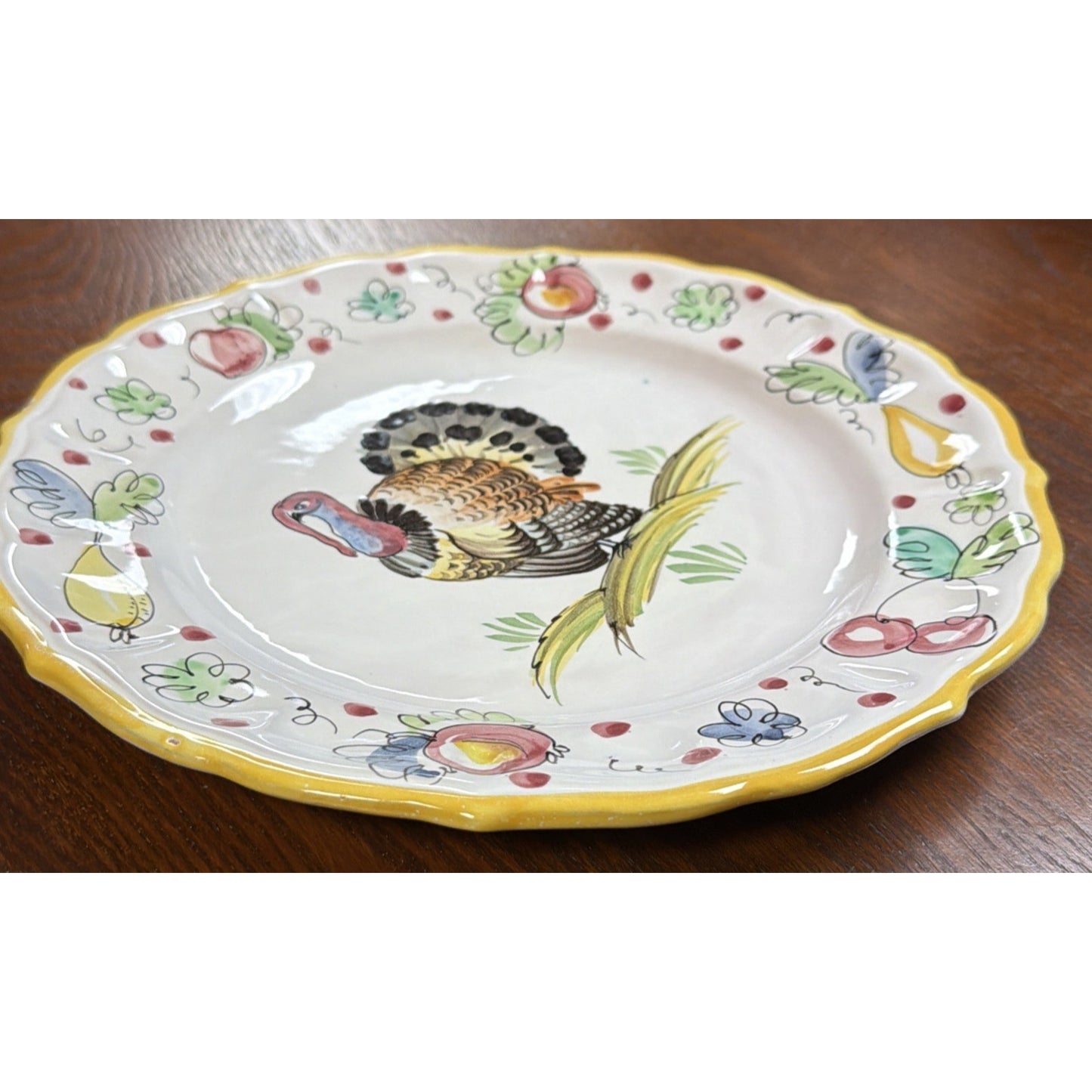 Italy Majolica Pottery Plate Hand Painted Turkey Porcelain Glazed Numbered As Is