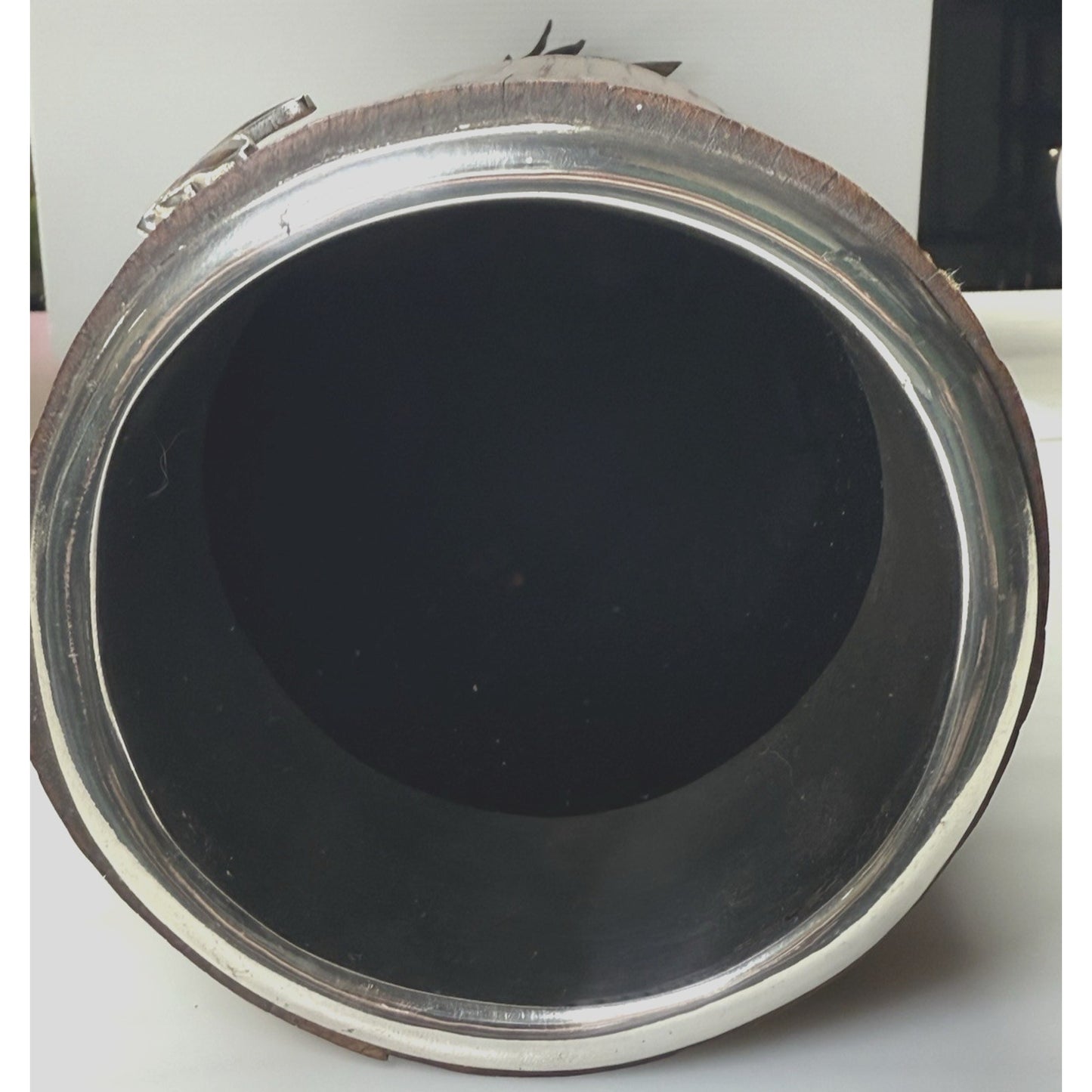 Old Japanese Bamboo Wood Vase Silvered Frog Grass Enameled Butterfly Large Read