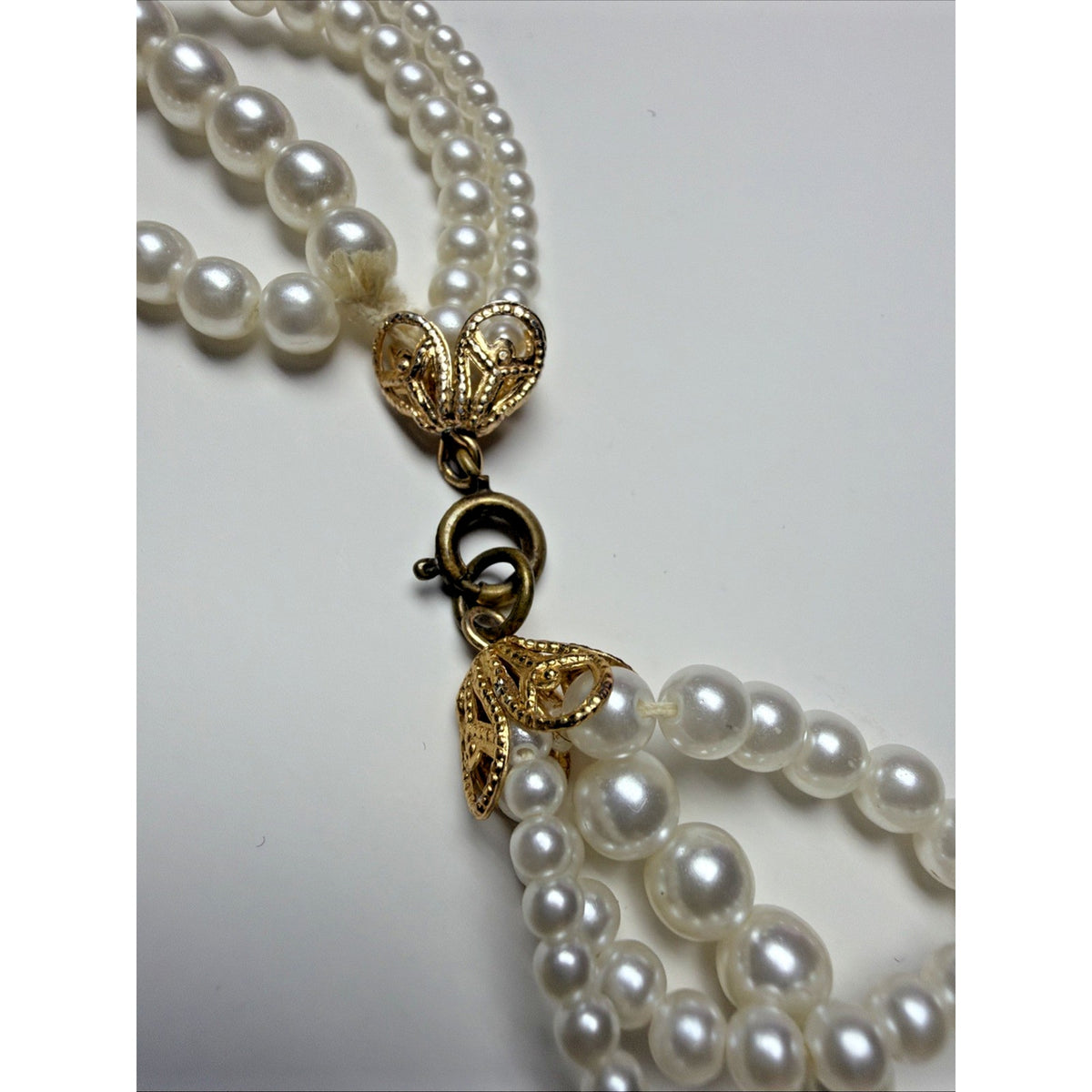 Vintage Multi Strand Faux Pearl Necklace Lariat Long Clasp