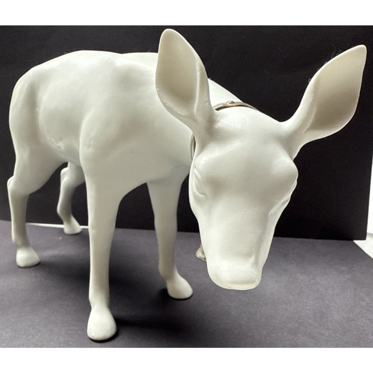 Vintage Dept 56 Snowy White Porcelain Doe Deer Sleigh Bell Statue