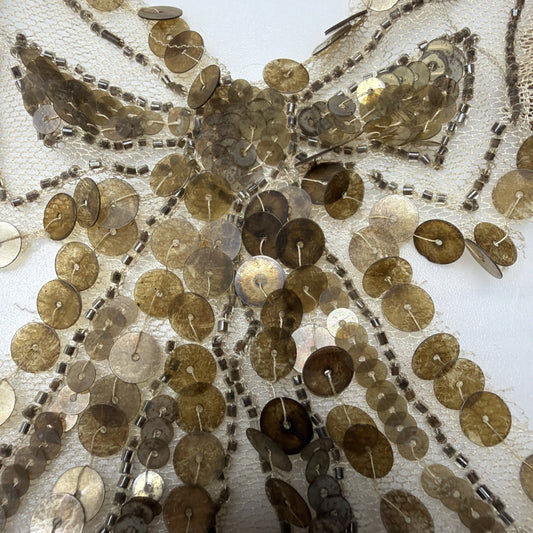 Antique Gold Sequined Tulle Lace Applique Bow Adornment As Is